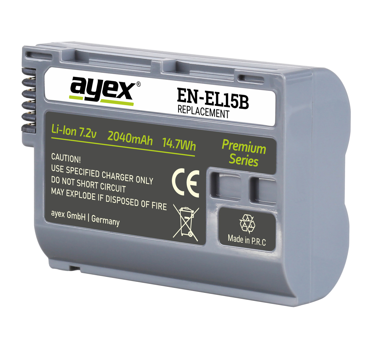 ayex EN-EL15B Premium Akku für zB Nikon Z6 Z7 D7000 D600 D750 V1 D800E Qualitativ lange Laufzeit 2040mAh Infochip