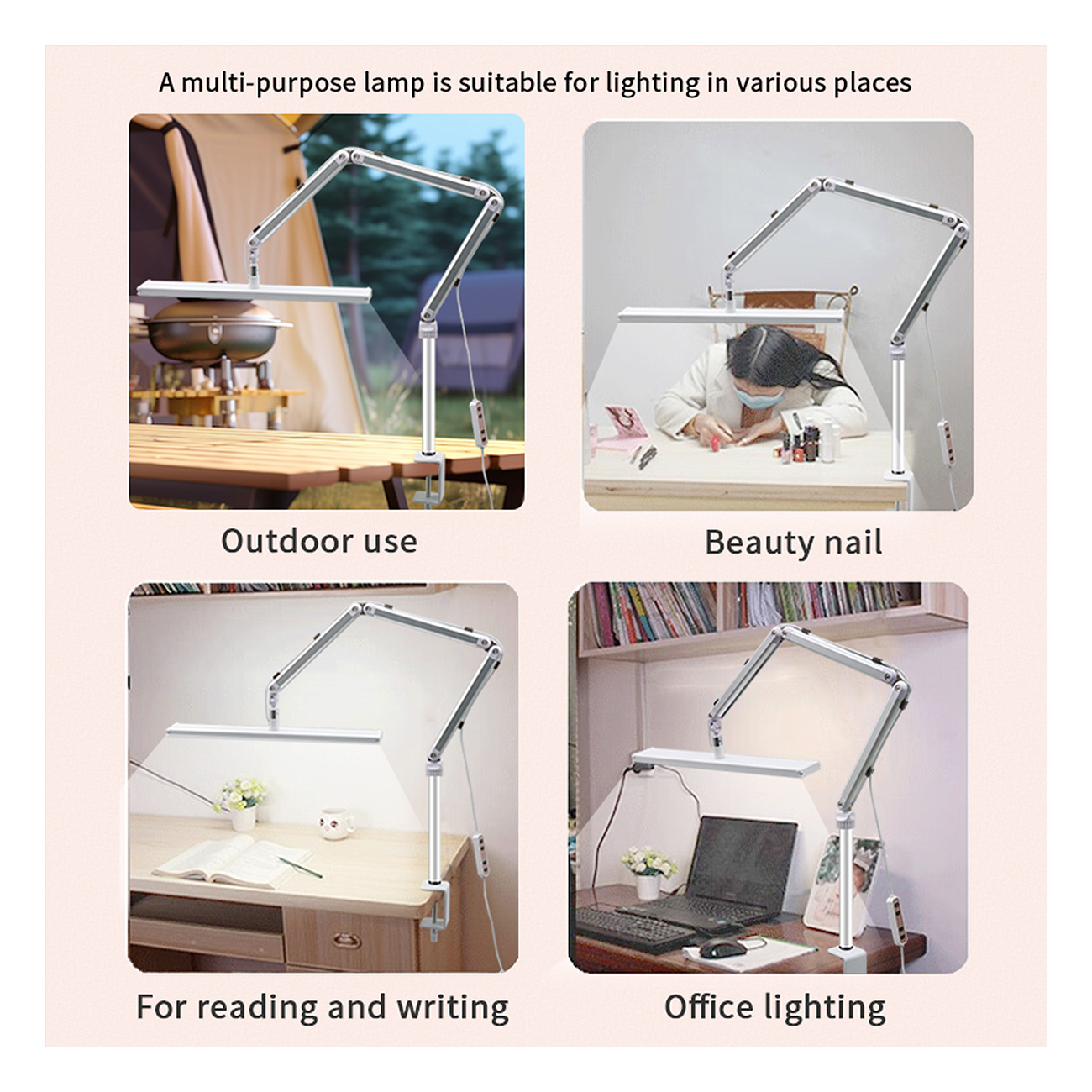 LED Beauty Tischlampe mit Klemme – 3 Lichtfarben, 10 Helligkeitsstufen, drehbar – Schwarz / Weiß