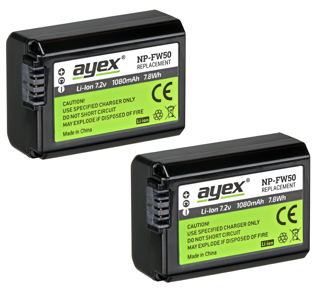 ayex Batteriegriff Set für Sony Alpha A6300 A6000 + 2x NP-FW50 Akku + 1x USB Dual Ladegerät