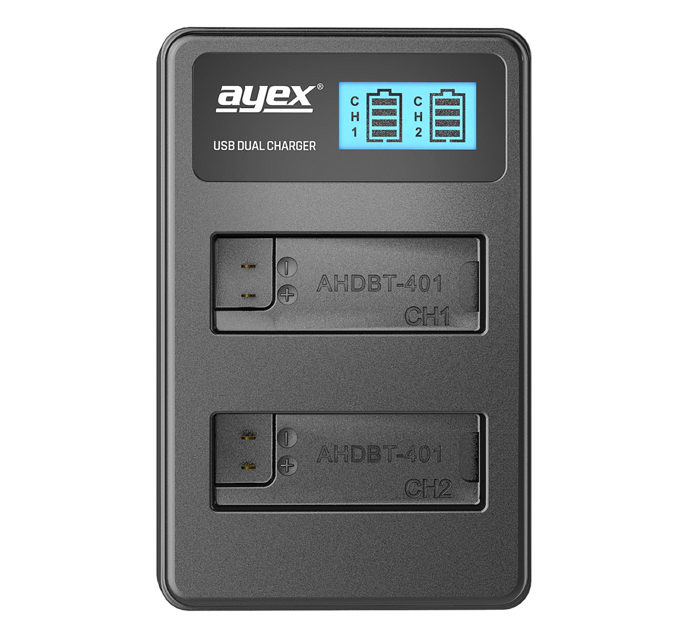 ayex USB Dual Ladegerät für GoPro AHDBT-401 Akkus für GoPro Hero 4 Black Silver