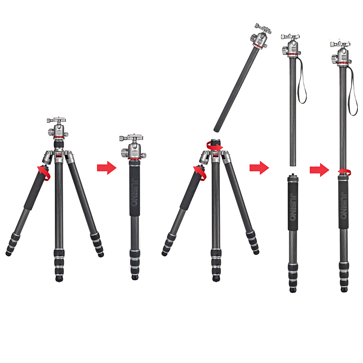 Leichtes Karbon Tripod/Monopod JUSINO TK-254C mit Kugelkopf FGS-30