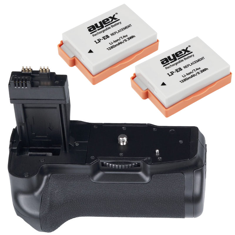 Meike Batteriegriff Set für Canon EOS 550D 600D 650D 700D wie BG-E8 + 2x LP-E8 Akku