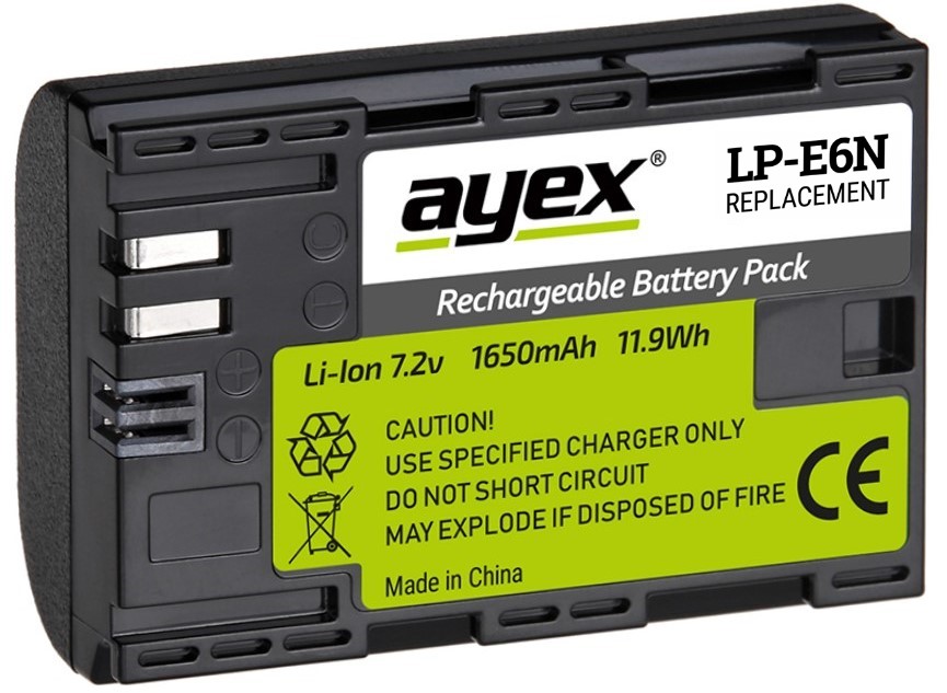 ayex LP-E6/N Akku 2 Stück für Canon Kameras wie EOS R Leistungsstark lange Laufzeit Restposten