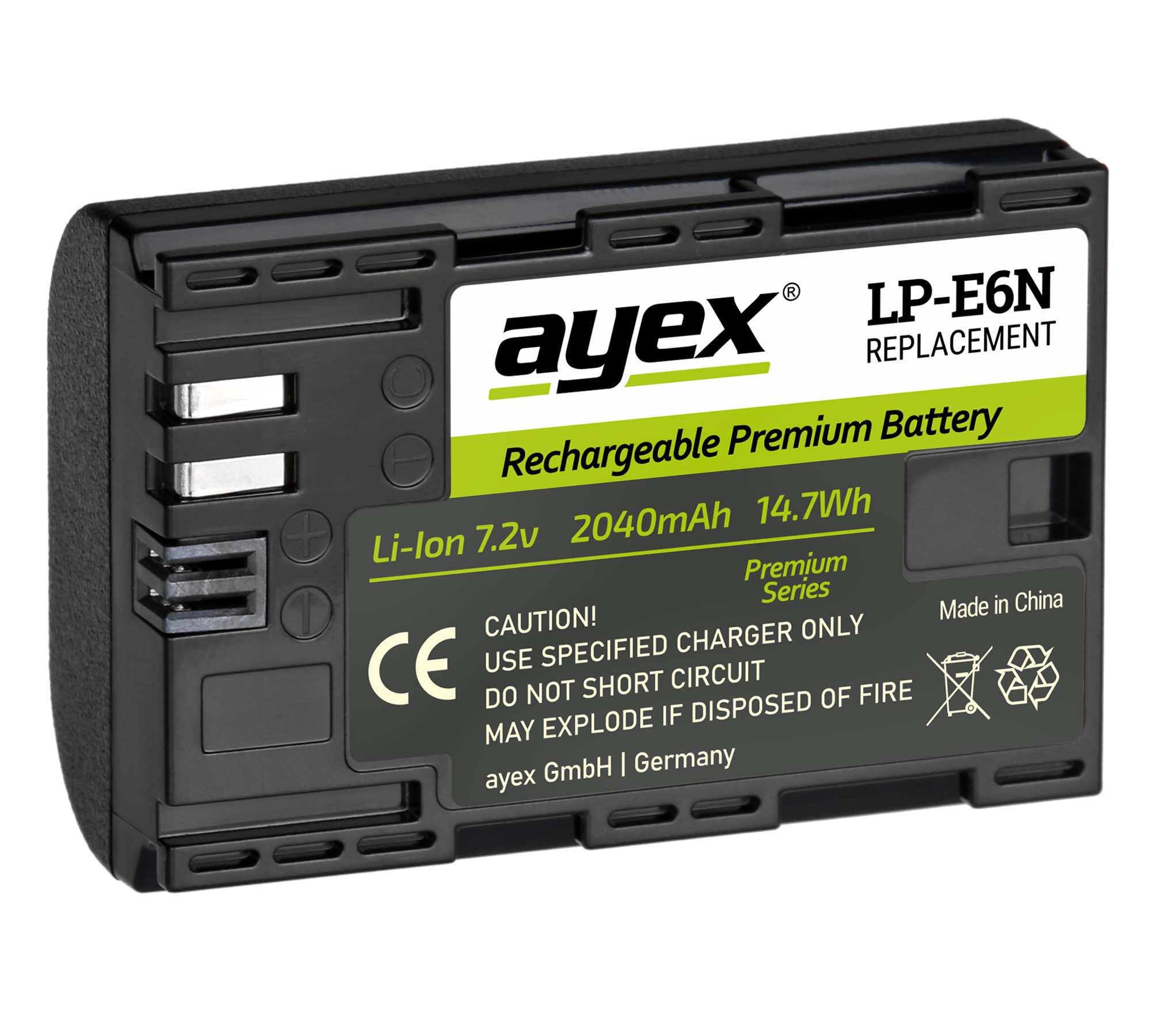 ayex LP-E6N Premium Akku für zB Canon EOS R 5D Mark IV 6D Mark II 7D Mark II 80D 90D Leistungsstark lange Laufzeit 2040mAh