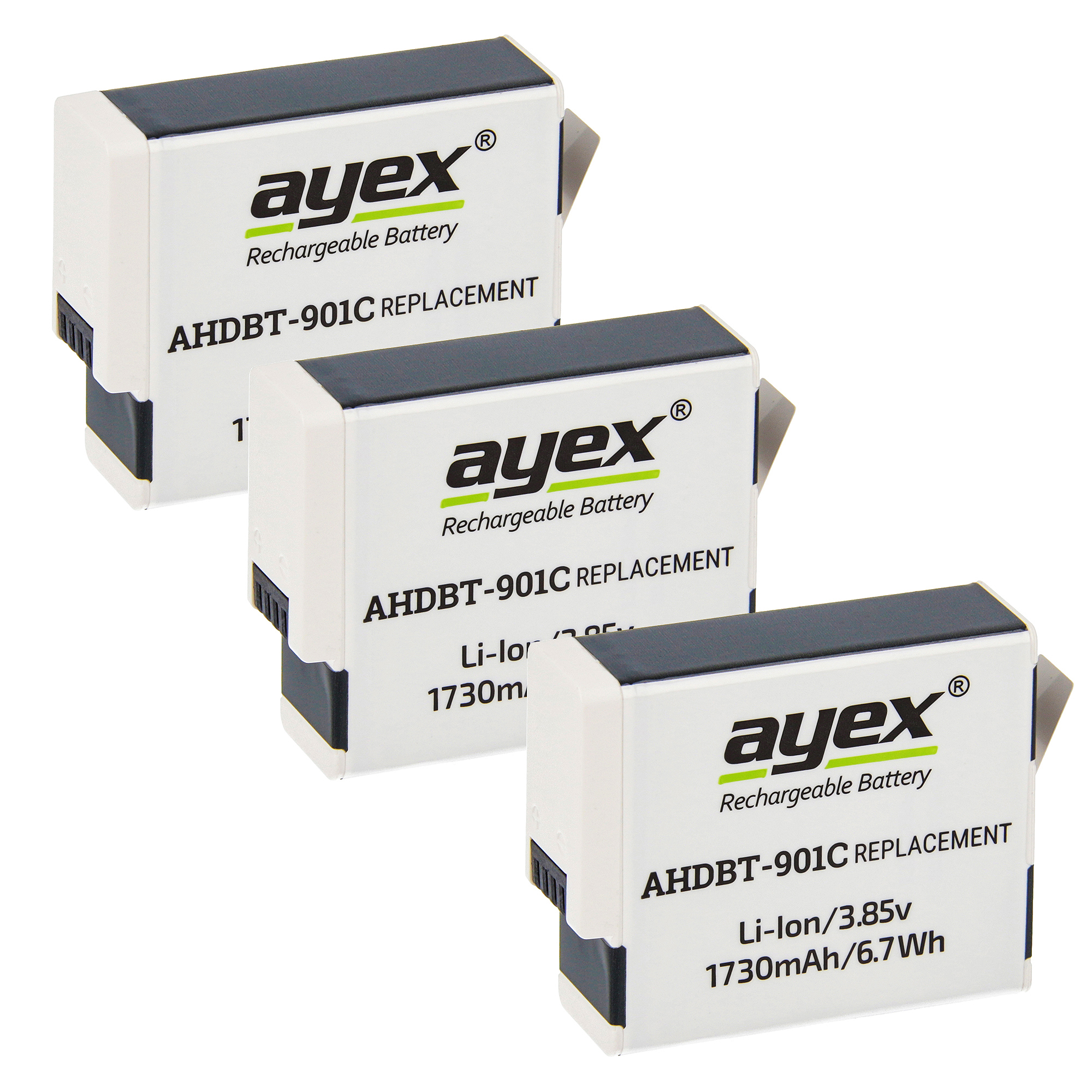 ayex AHDBT-901C Akku 3 Stück für GoPro Hero 9 10 11 Bundle