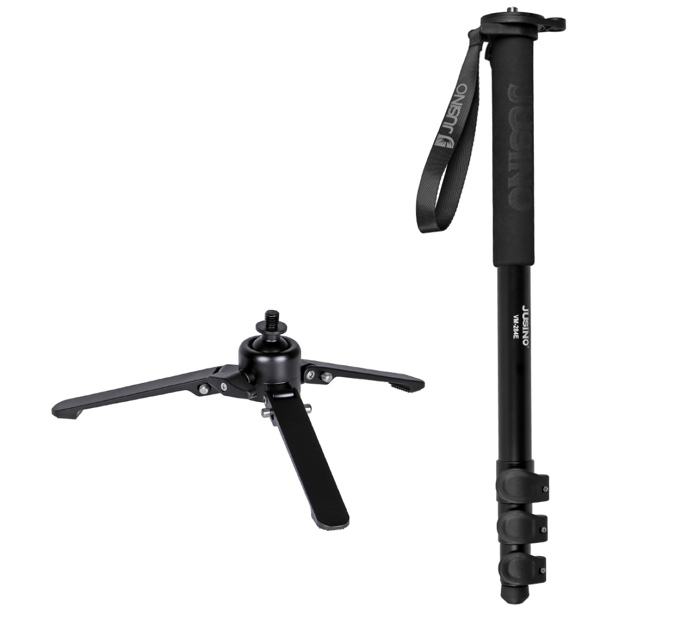 JUSINO VM-284E Monopod mit abnehmbarem Fuß/Tischstativ (Schnellspann-Clips) bis 10kg