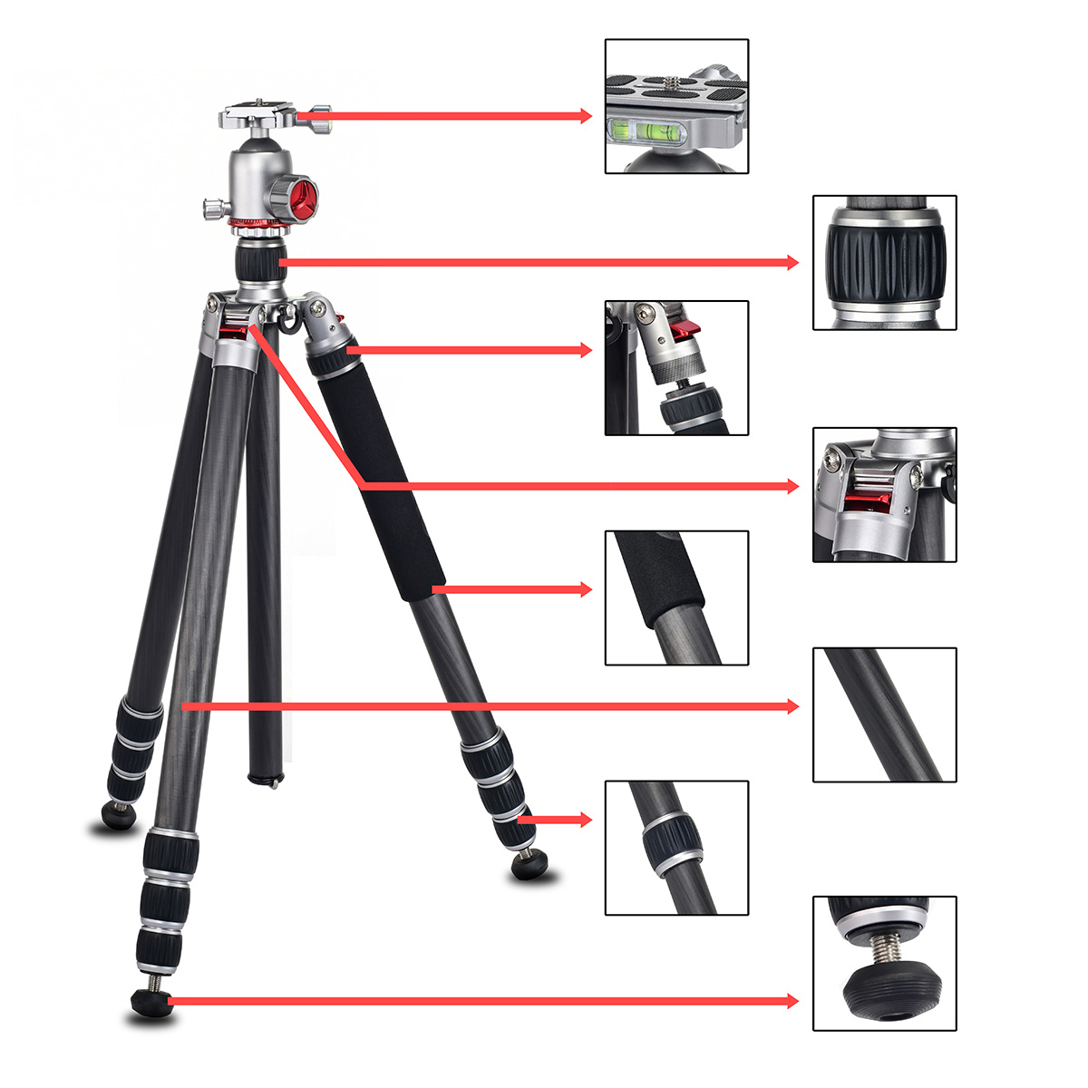 JUSINO Profi Traveller Karbon-Stativ Monopodfunktion bis 182cm 18kg + Kugelkopf FGS-41 TK-324C JUSINO Profi Traveller Karbon-Stativ Monopodfunktion bis 182cm 18kg + Kugelkopf FGS-41 TK-324C