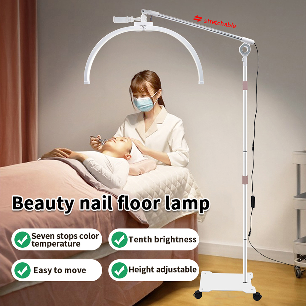 Beauty & Nagellampe zusammenklappbar vielseitig für professionelle Anwendungen 4 Räder Fernbedienung Beauty & Nagellampe zusammenklappbar vielseitig für professionelle Anwendungen 4 Räder Fernbedienung