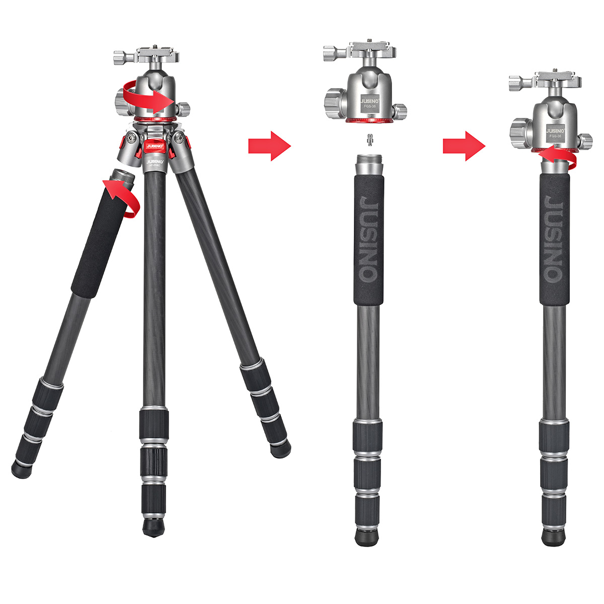 JUSINO Leichtes Karbon Fotostativ mit Kugelkopf Stativ bis 138cm 12kg AF-254C FGS-36 JUSINO Leichtes Karbon Fotostativ mit Kugelkopf Stativ bis 138cm 12kg AF-254C FGS-36