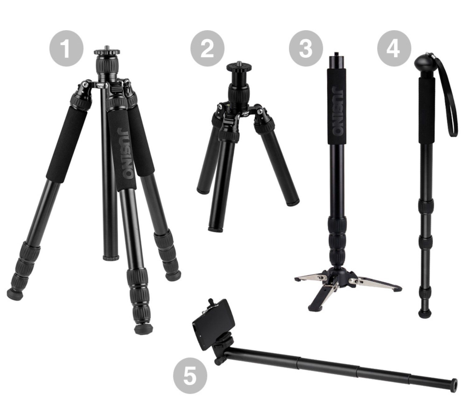 JUSINO TKQ-284 Multifunktions Tripod Stativ - Max. Höhe 165cm - Inkl. Transporttasche, Aluminium - 1 (Custom).jpg JUSINO TKQ-284 Multifunktions Tripod Stativ