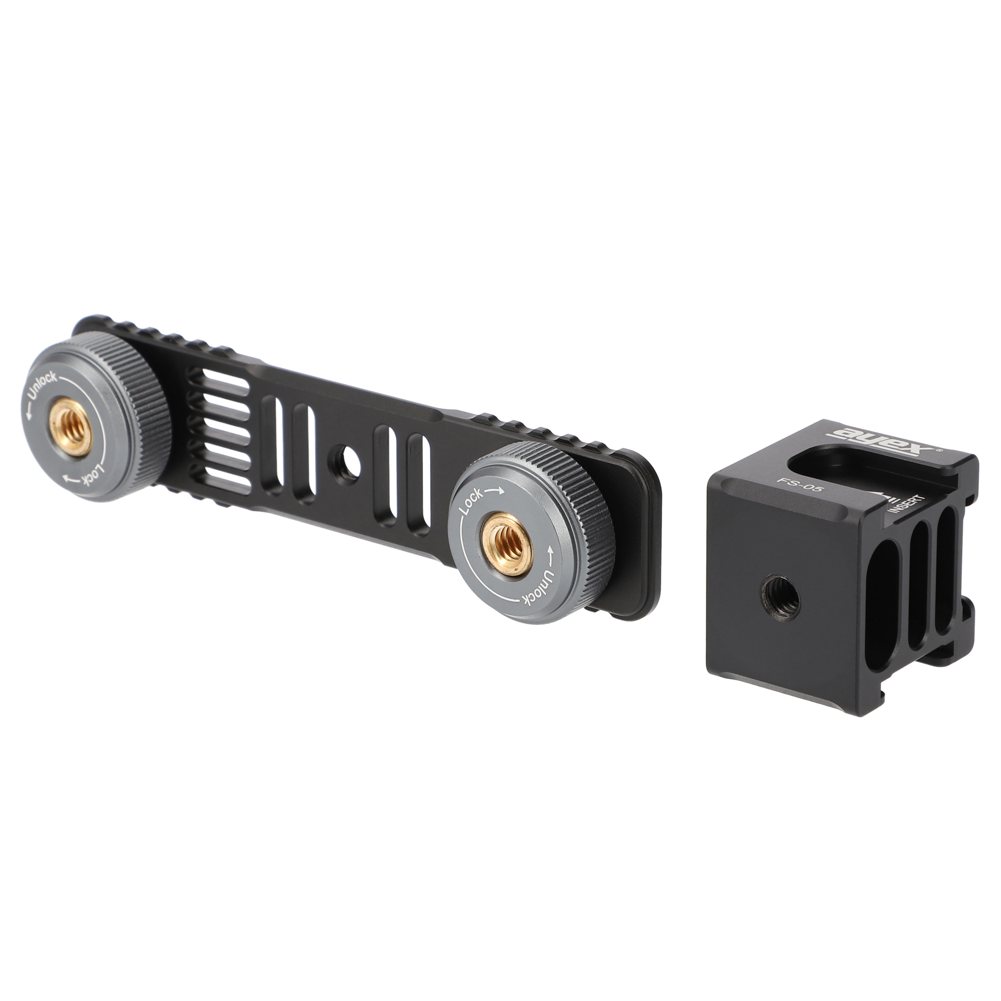 ayex FS-05 Blitzschiene mit rotierbaren Vierkopf-Multifunktions Cold-Shoe-Adapter, 1/4 Zoll, mit eingebauter Rücklaufsperre, Für z.B. Blitzlichte, LED-Monitore, Mikrofone, Audio Recorder