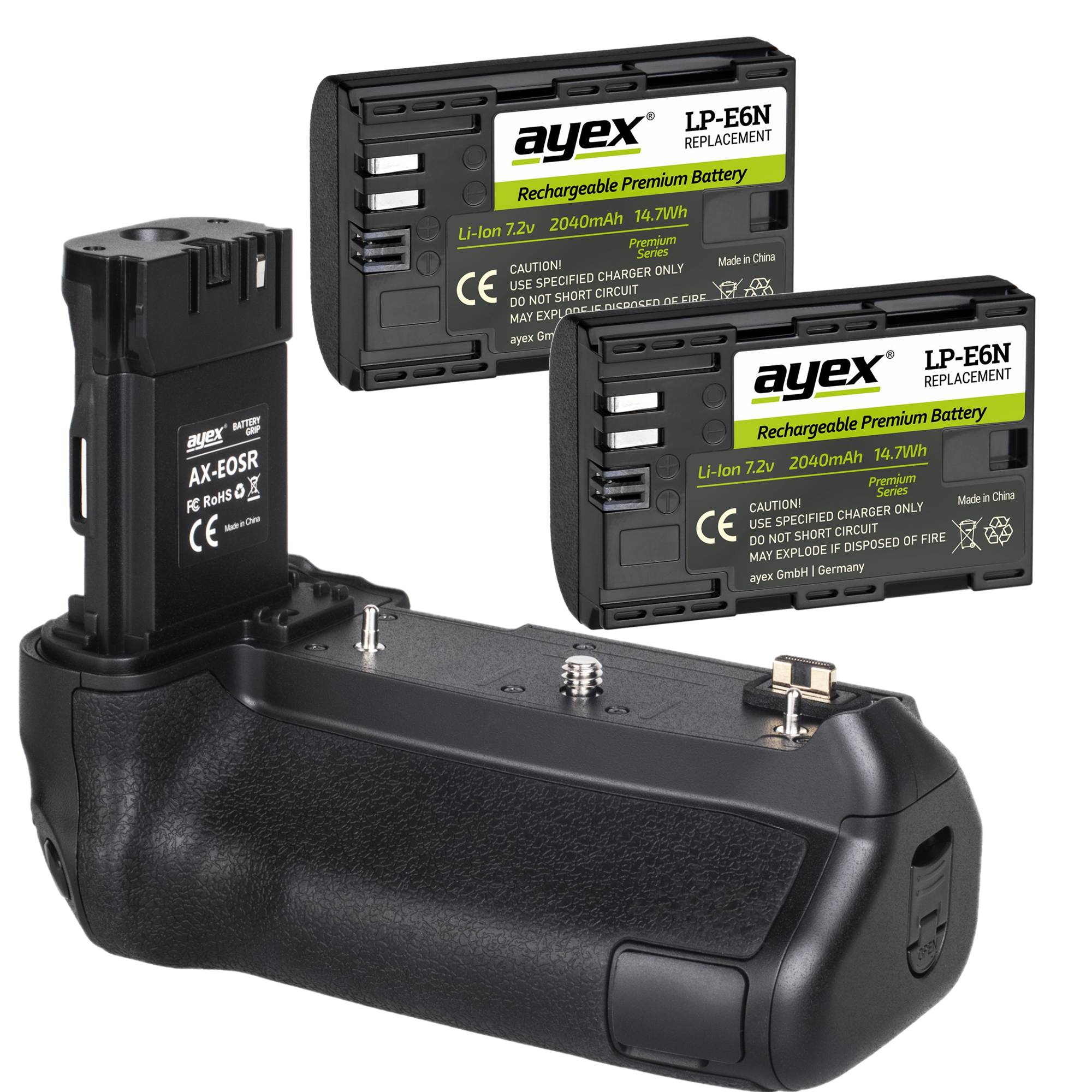 ayex Batteriegriff Set für Canon EOS R Ra Handgriff mit Ladefunktion + 2x LP-E6N Akkus Inkl. USB-C Netzteil 