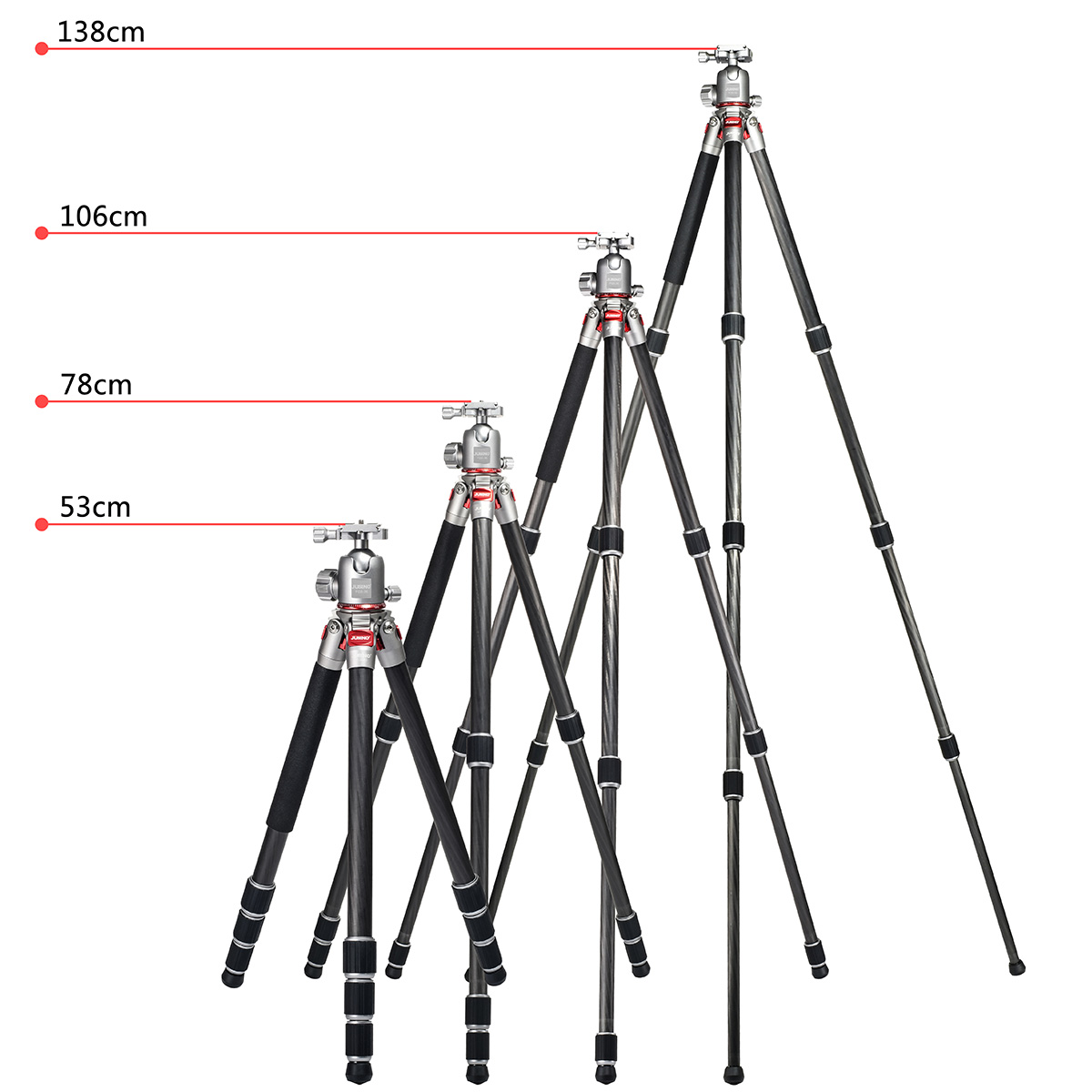 JUSINO Leichtes Karbon Fotostativ mit Kugelkopf Stativ bis 138cm 12kg AF-254C FGS-36 JUSINO Leichtes Karbon Fotostativ mit Kugelkopf Stativ bis 138cm 12kg AF-254C FGS-36