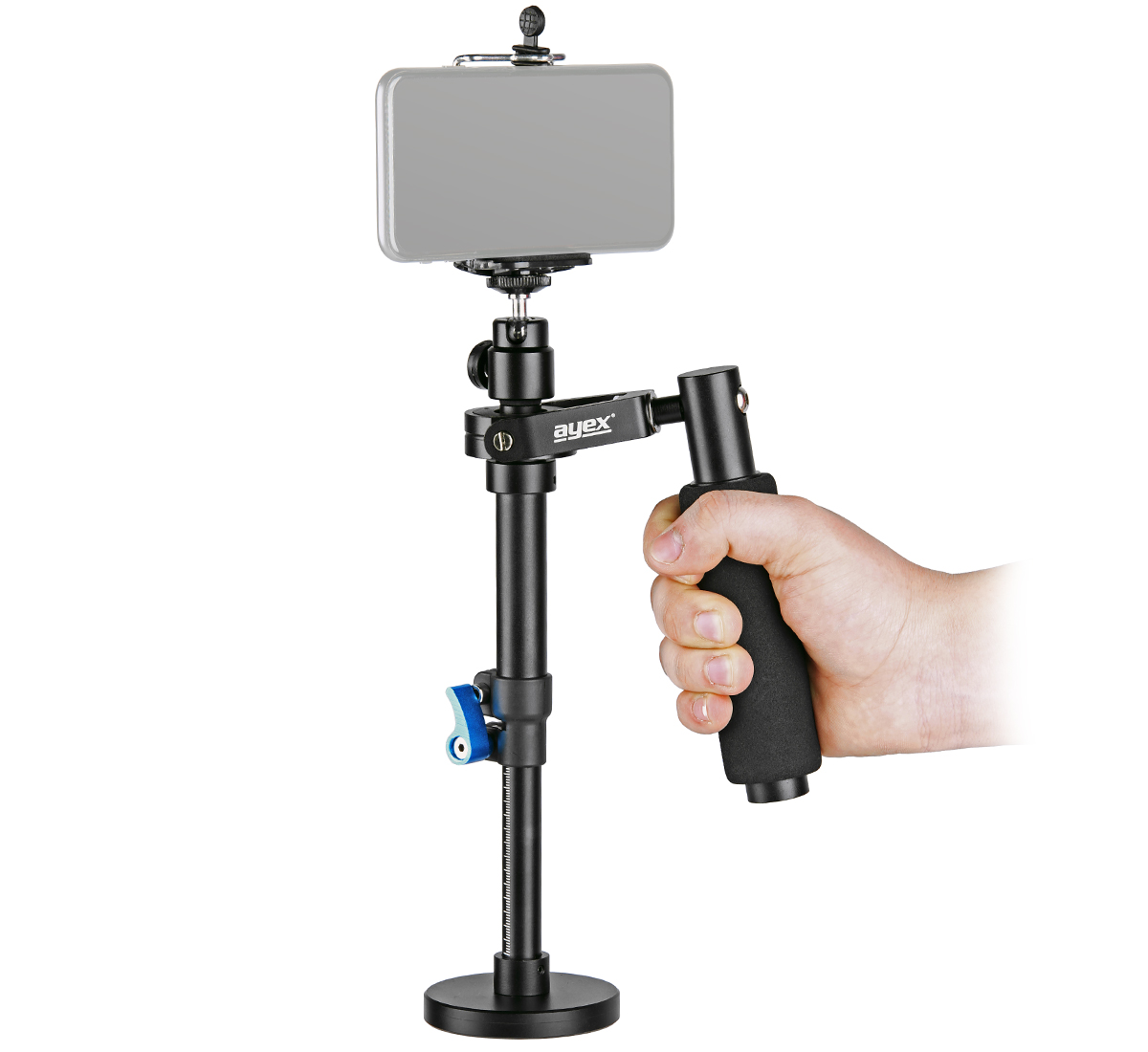 ayex Mini-Steadycam für Video-Aufnahmen mit Handys und leichten Kompakt- oder Actionkameras