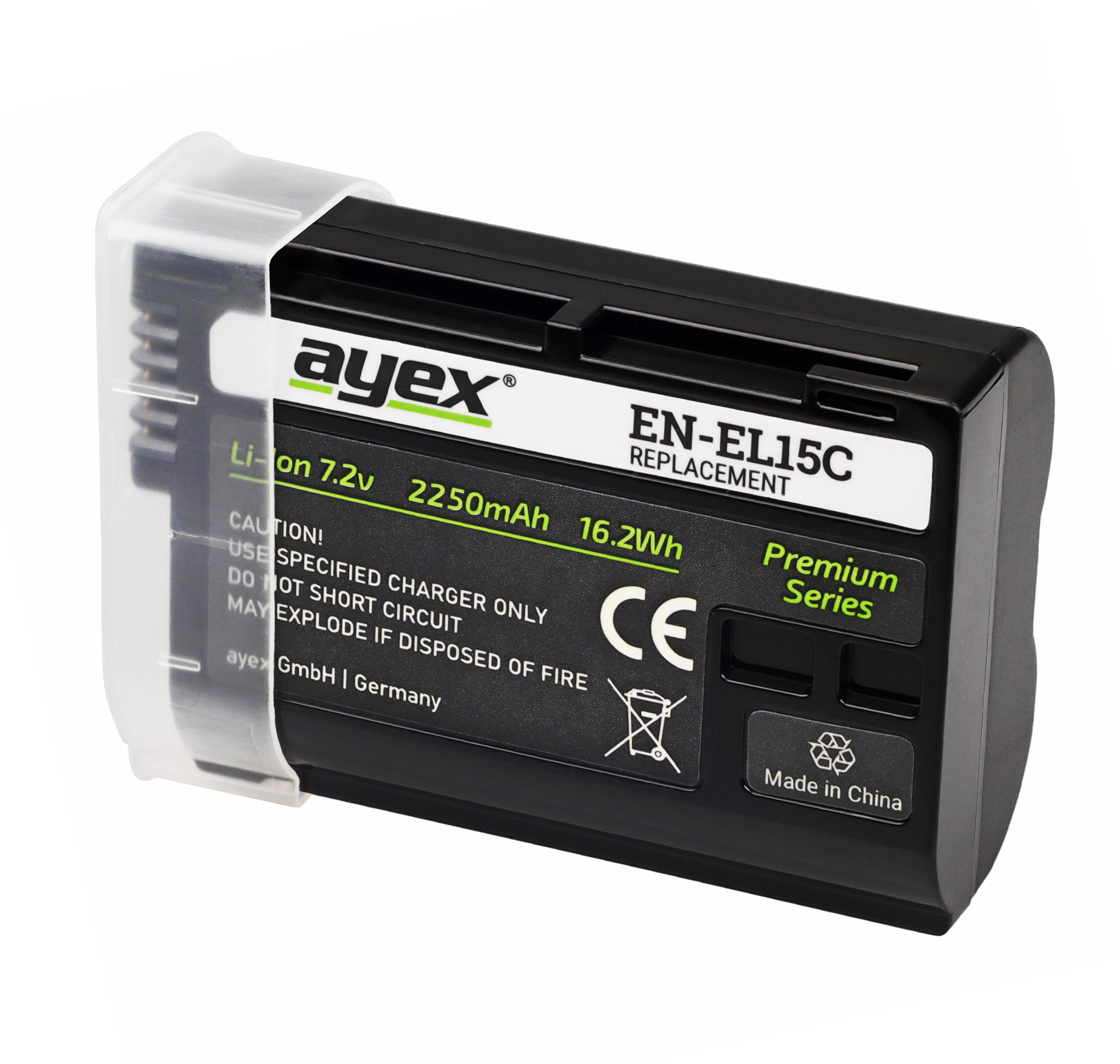 ayex EN-EL15C Premium-Akku für zB Nikon Z6 Z7 D7000 D600 D750 V1 D800E Qualitativ lange Laufzeit 2250mAh Infochip