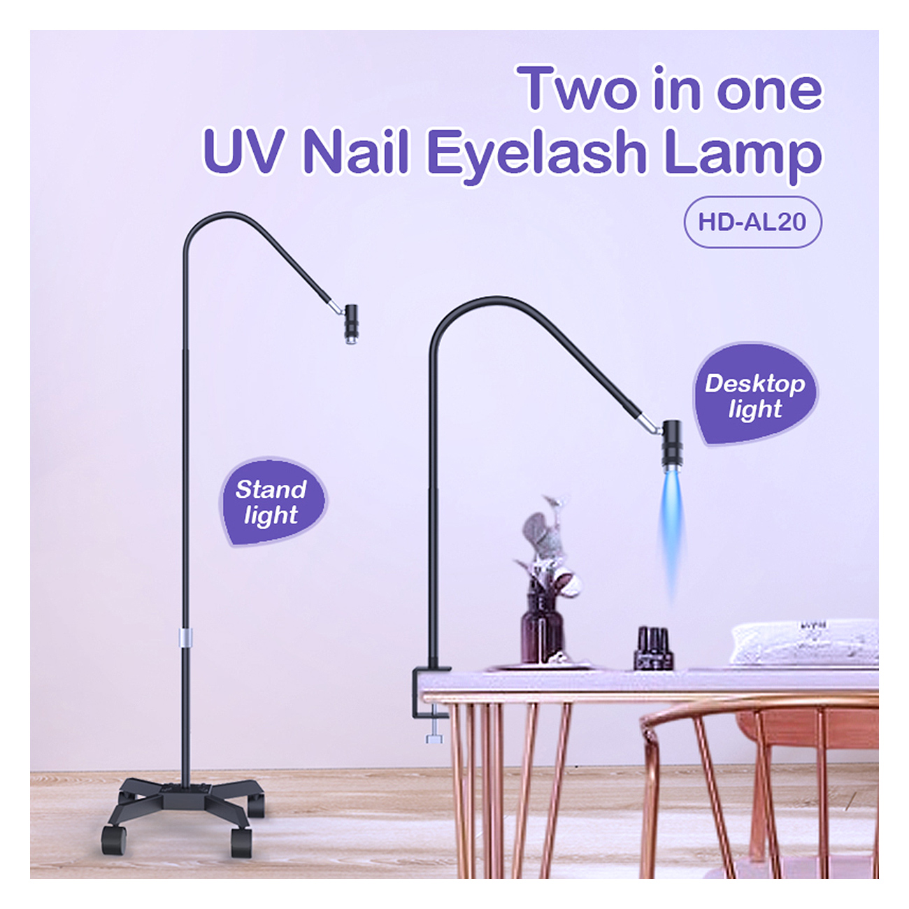 UV Lash Lampe - 2 in 1 Stand- & Tischlampe für Wimpern & Nägel HD-AL20