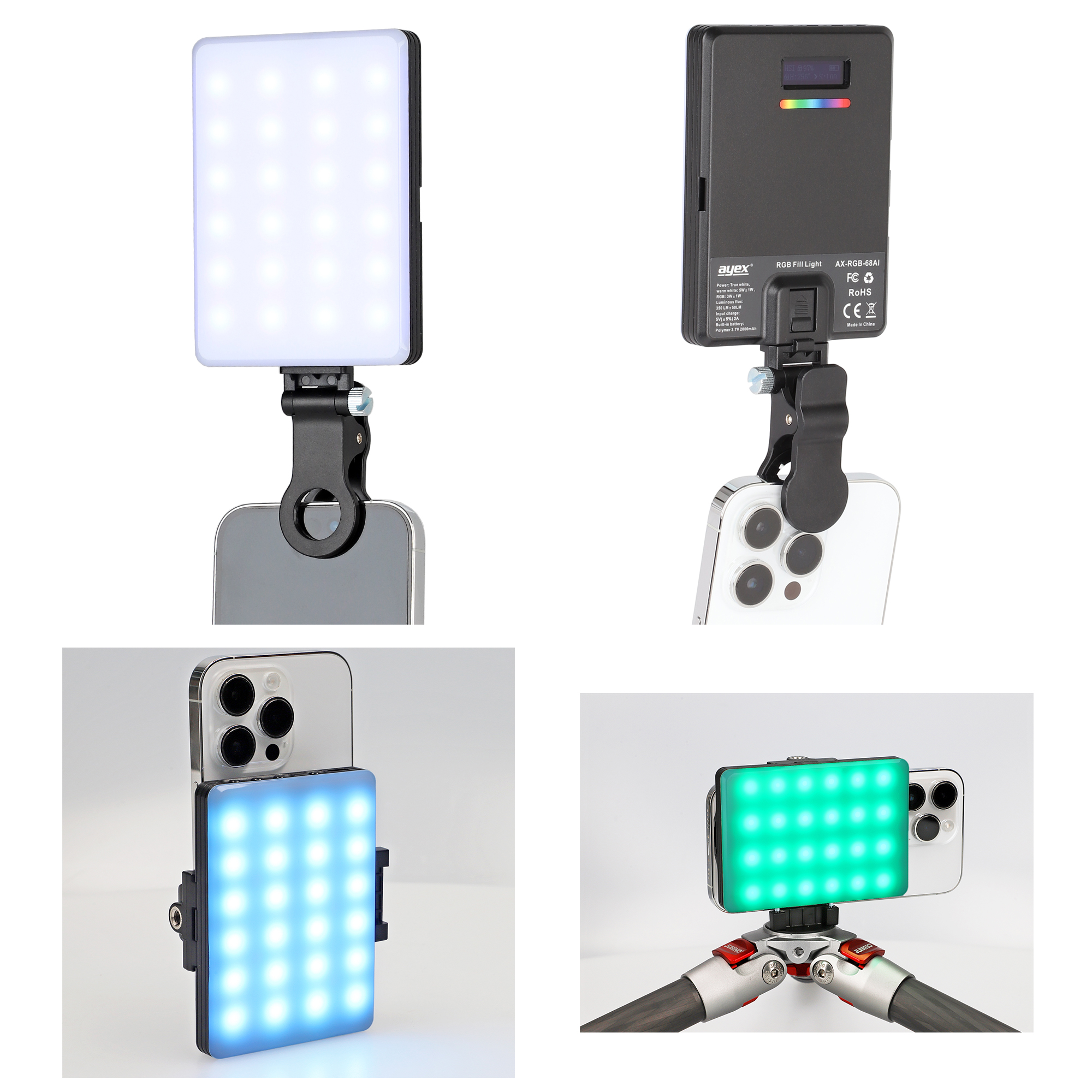 ayex LED RGB Leuchte, Perfekte Ambiente durch RGB Ausleuchtung von Fotos und Videos, Pocket size USB Type-C ladbar