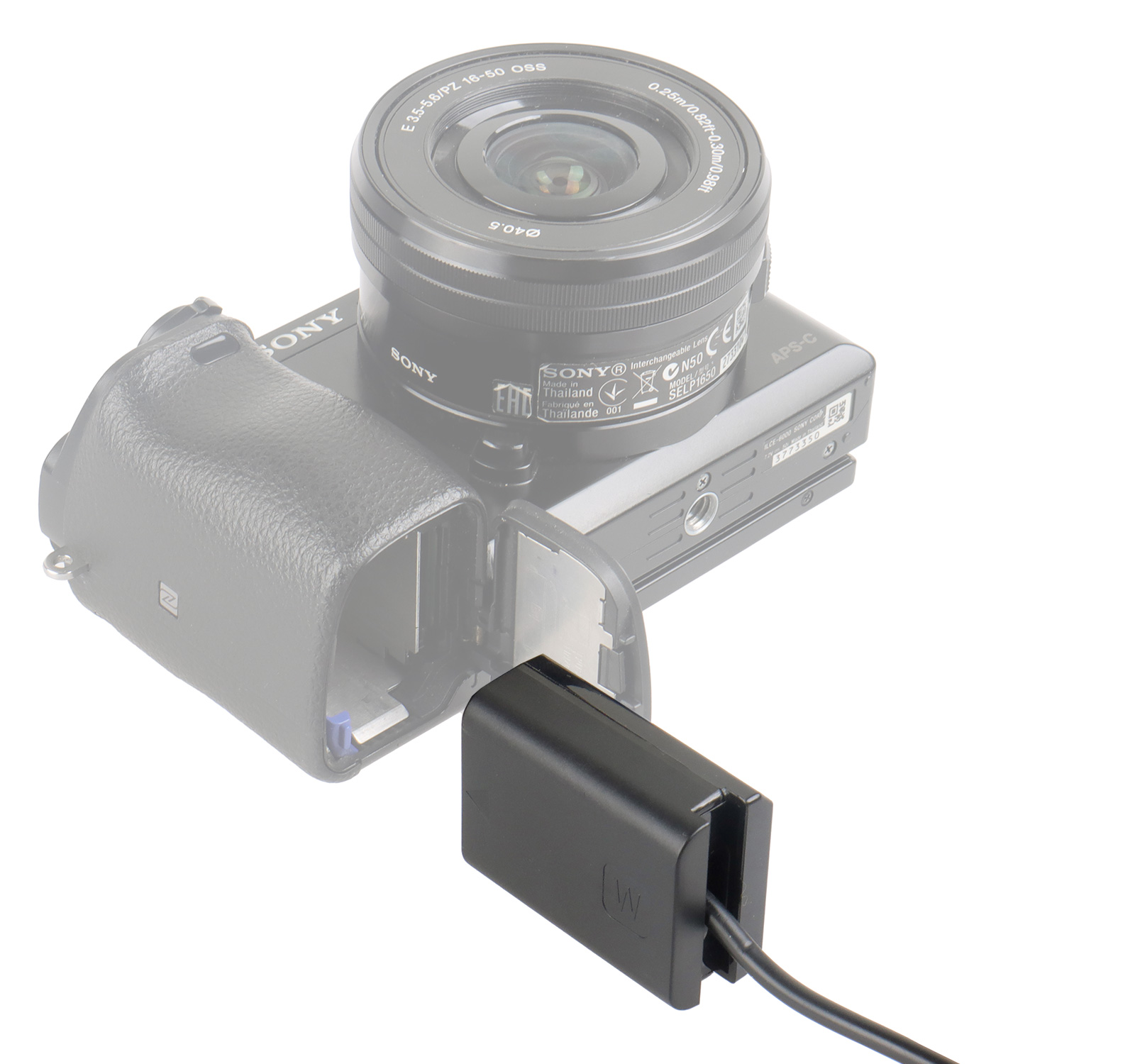 ayex DC-Coupler für Sony Kameras mit NP-FW50 Akku-Dummy für permanenente Stromversorgung über z.B. V-Mount Akku