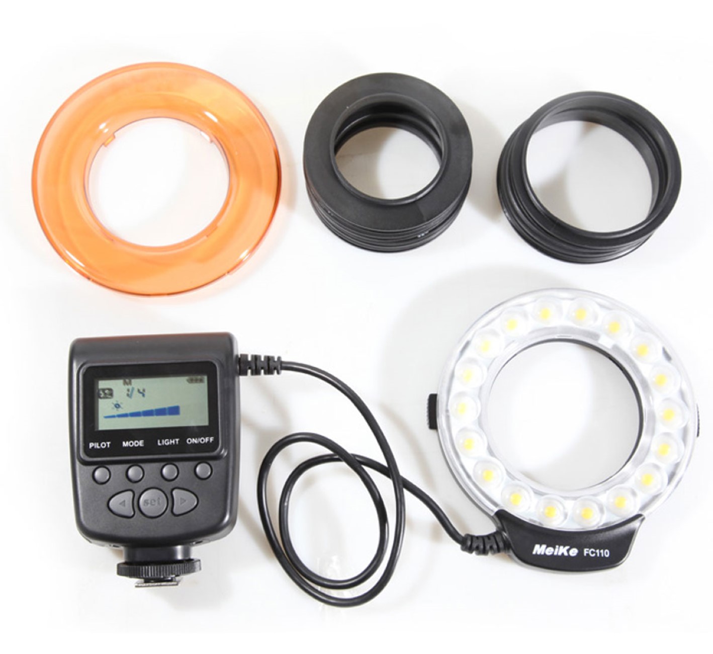 Makro Ringblitz Ringleuchte für Sony DSLR Kameras mit Sony/Minolta Blitzschuh, Meike FC-110 Blitz & Dauerlicht, auch für Videoaufnahmen