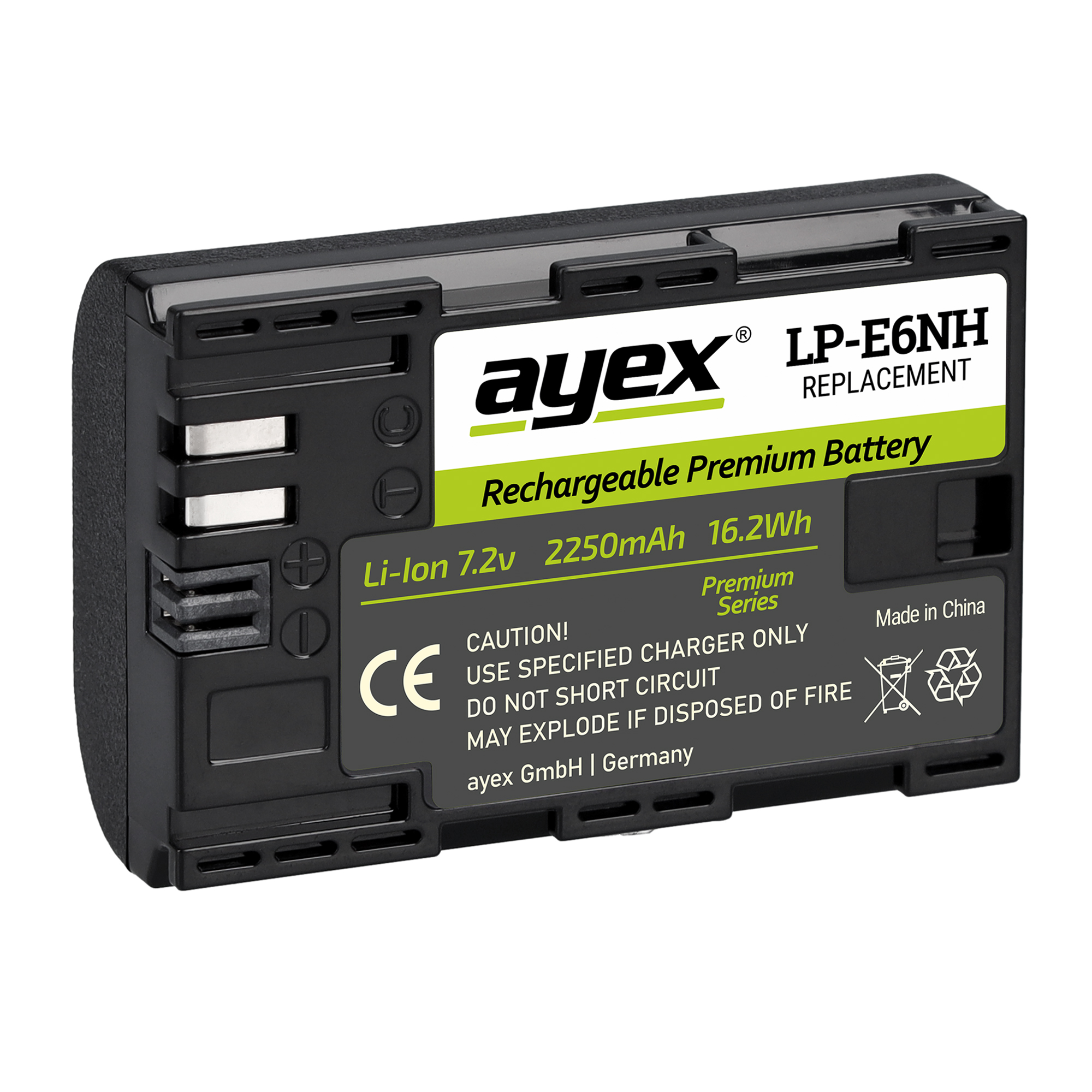 ayex LP-E6NH Premium Akku für Canon Kameras wie EOS R Leistungsstark lange Laufzeit 2250mAh Infochip
