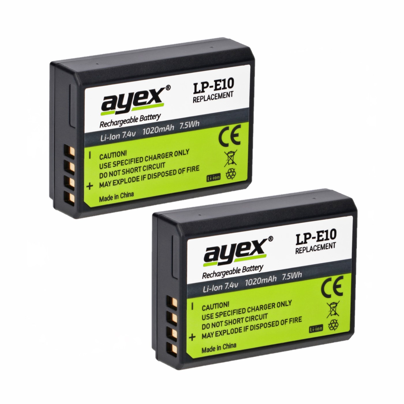 ayex Batteriegriff Set für Canon EOS 1100D 1200D 1300D 1500D 2000D + 2 ayex LP-E10 Akkus mit Öse für Handschlaufe