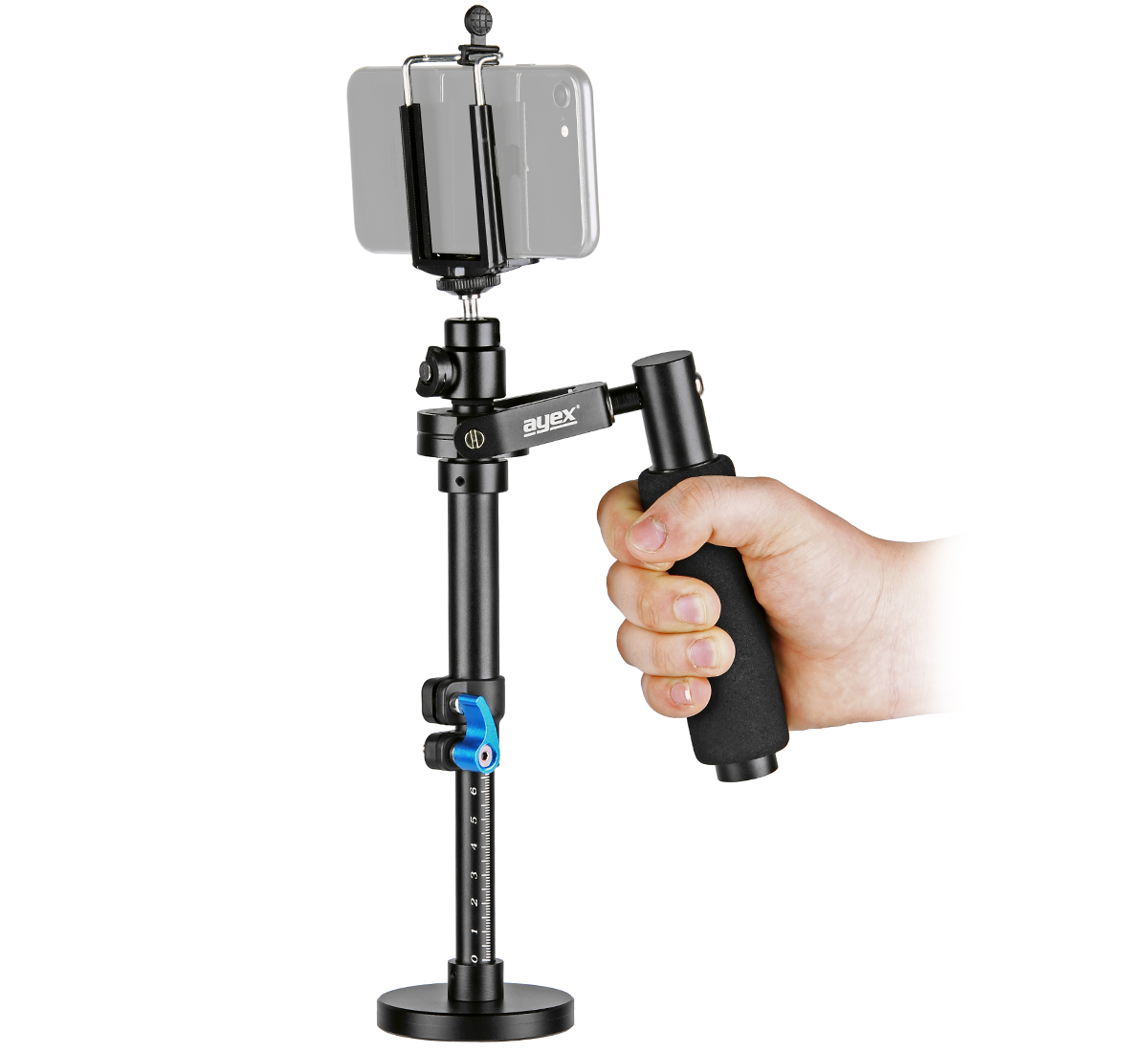 ayex Mini-Steadycam für Video-Aufnahmen mit Handys und leichten Kompakt- oder Actionkameras