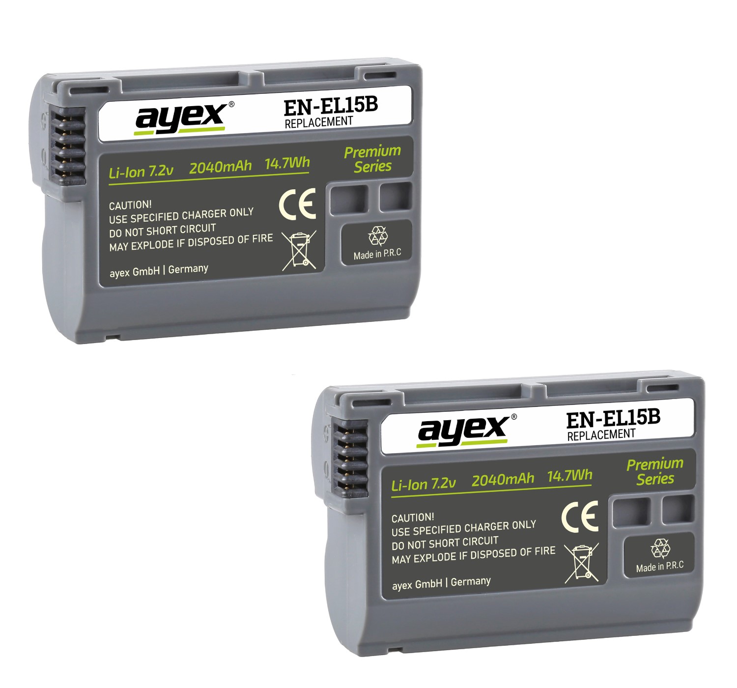 ayex Batteriegriff Set für Nikon D7100 D7200 wie MB-D15 + 2x EN-EL15B Akku + 1x USB Dual-Ladegerät