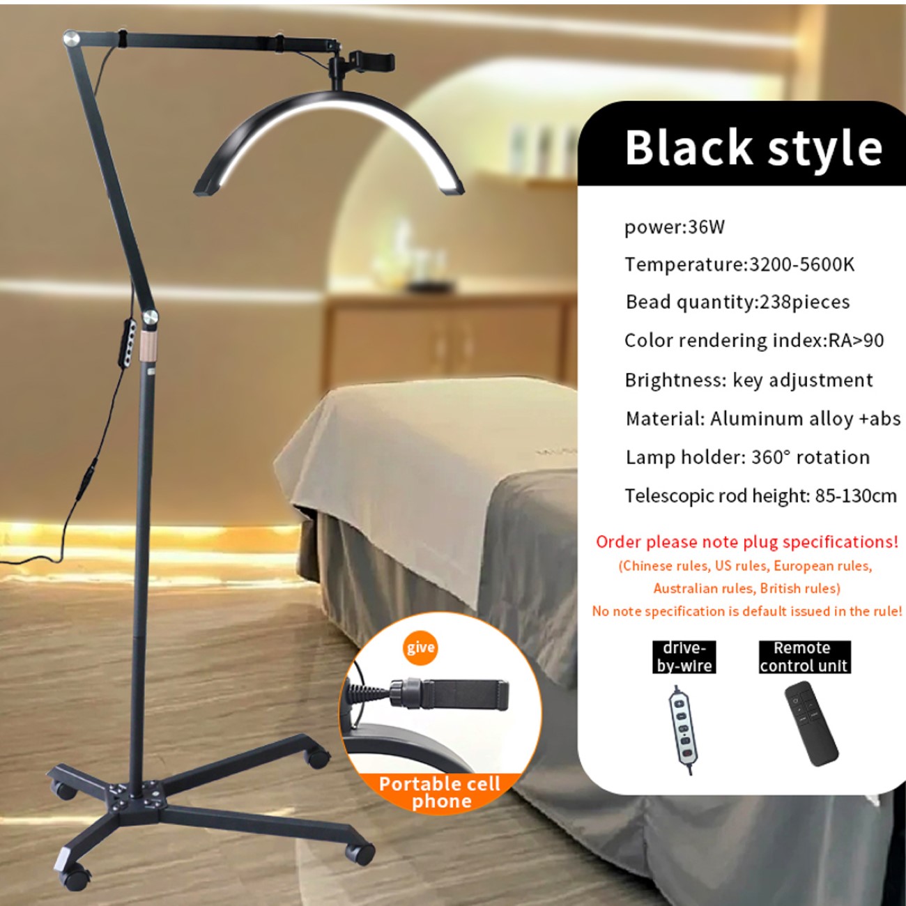 LED Halbmondlampe Beauty Light Duale Farbtemperatur 4 Räder Arm Aluminium