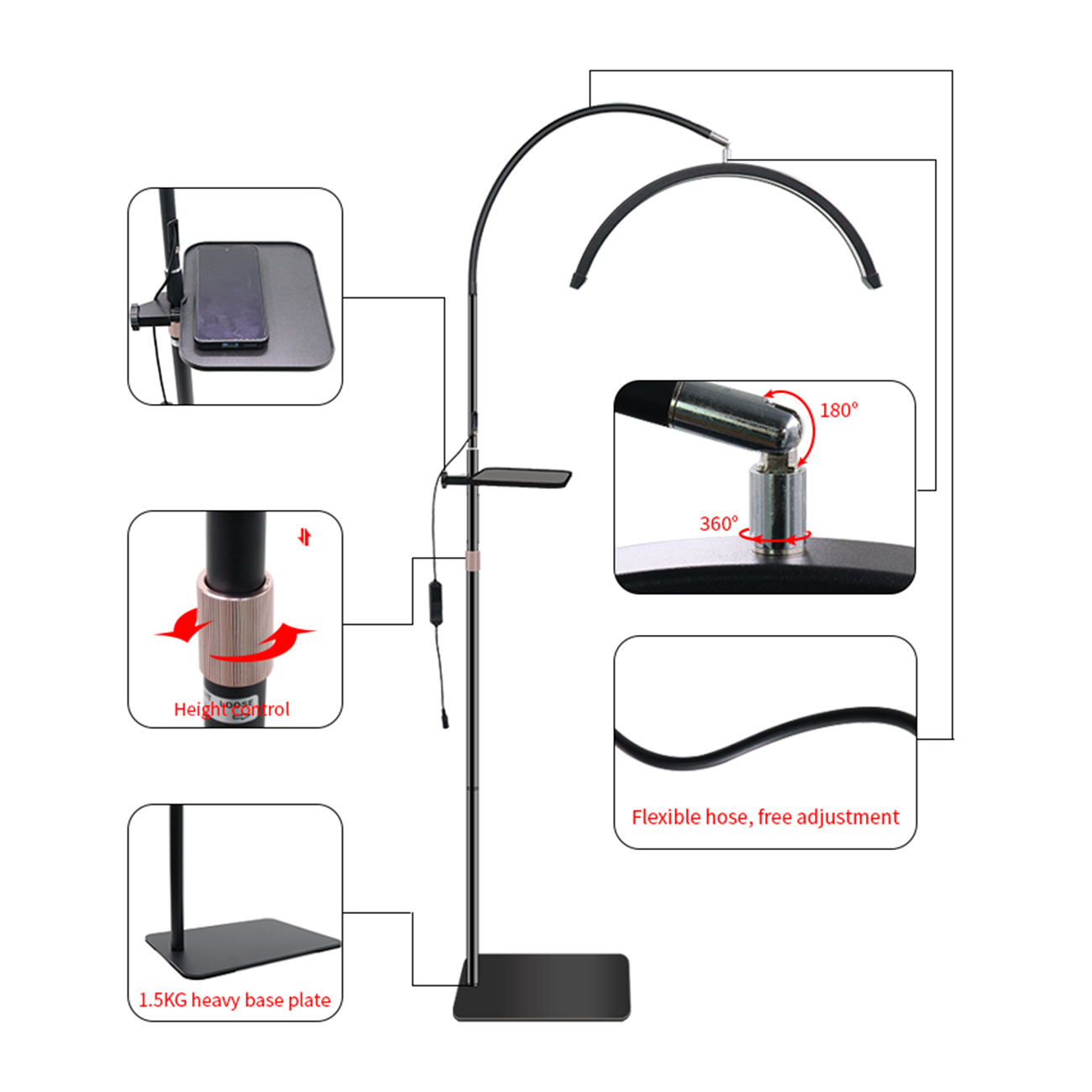 HD-P5_30.jpg LED Beauty Stehlampe – 36W, höhenverstellbar & dimmbar Weiß oder Schwarz