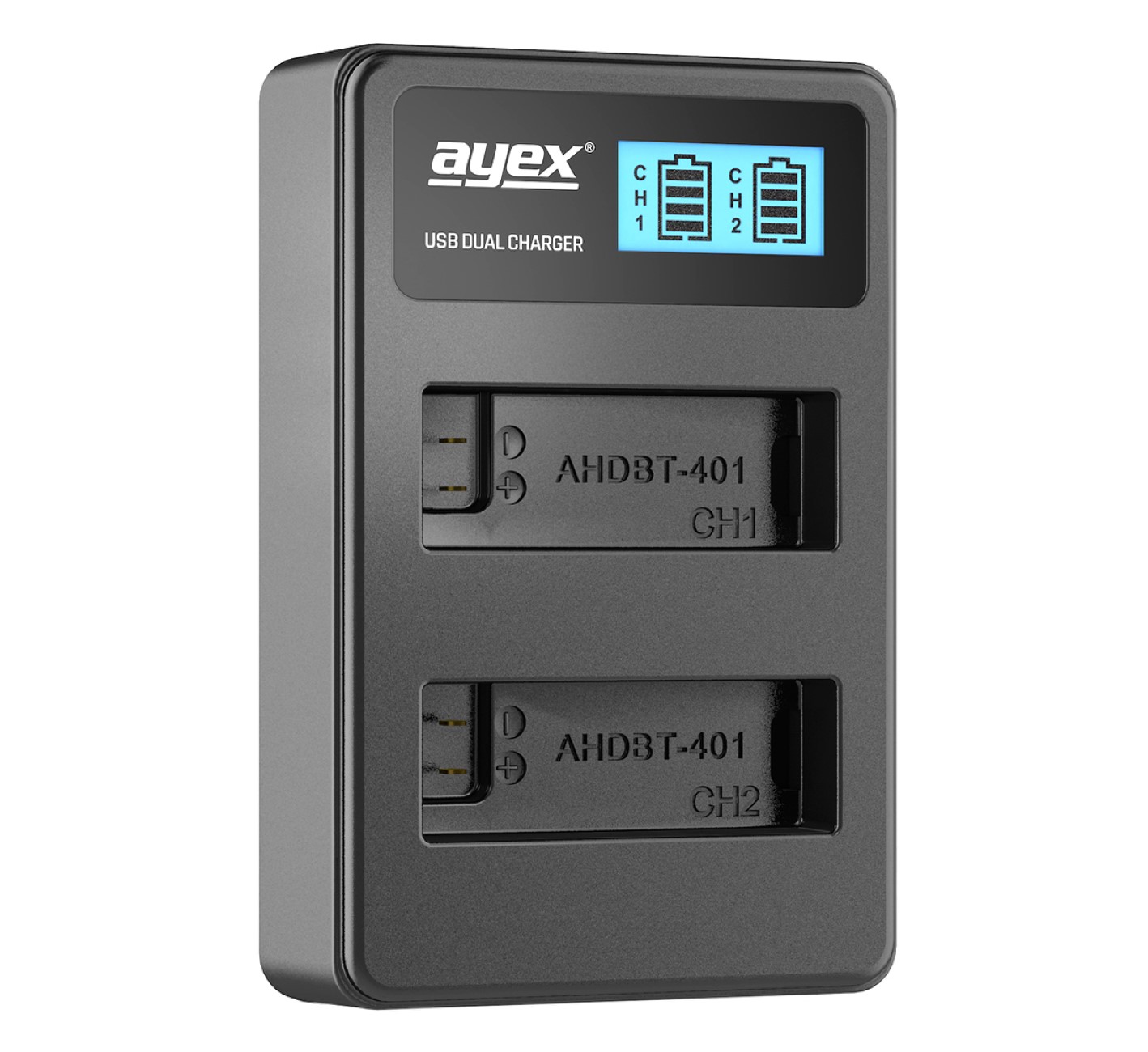 ayex USB Dual Ladegerät für GoPro AHDBT-401 Akkus für GoPro Hero 4 Black Silver
