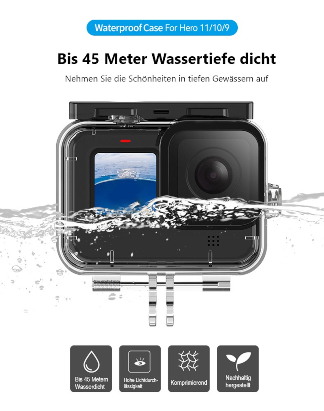 Wasserdichtes Case Schutzbox Für GoPro Hero 9, 10 & 11 Waterproof Case Schutzgehäuse