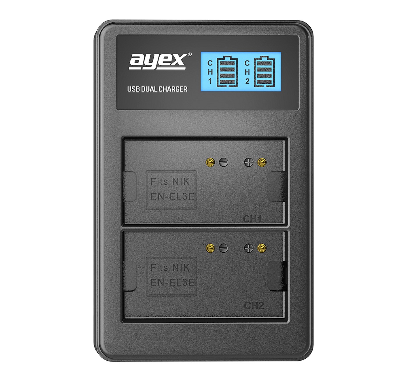 ayex Power Set mit 2x EN-EL3E Akku für Nikon + 1x USB Dual Ladegerät