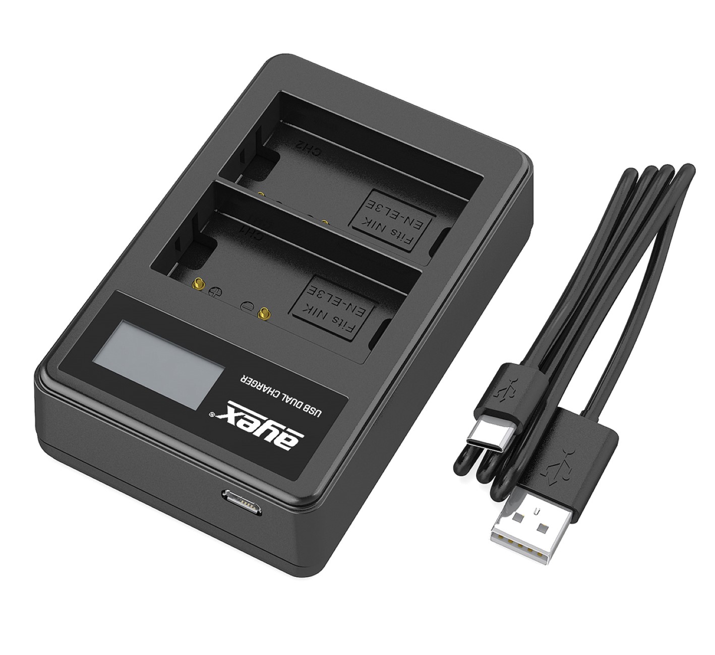 ayex Power Set mit 2x EN-EL3E Akku für Nikon + 1x USB Dual Ladegerät
