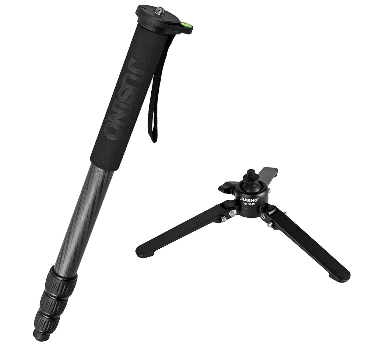 JUSINO VM-324C Karbon Monopod mit abnehmbarem Fuß/Tischstativ (Schnelldrehverschlüsse) bis 12kg