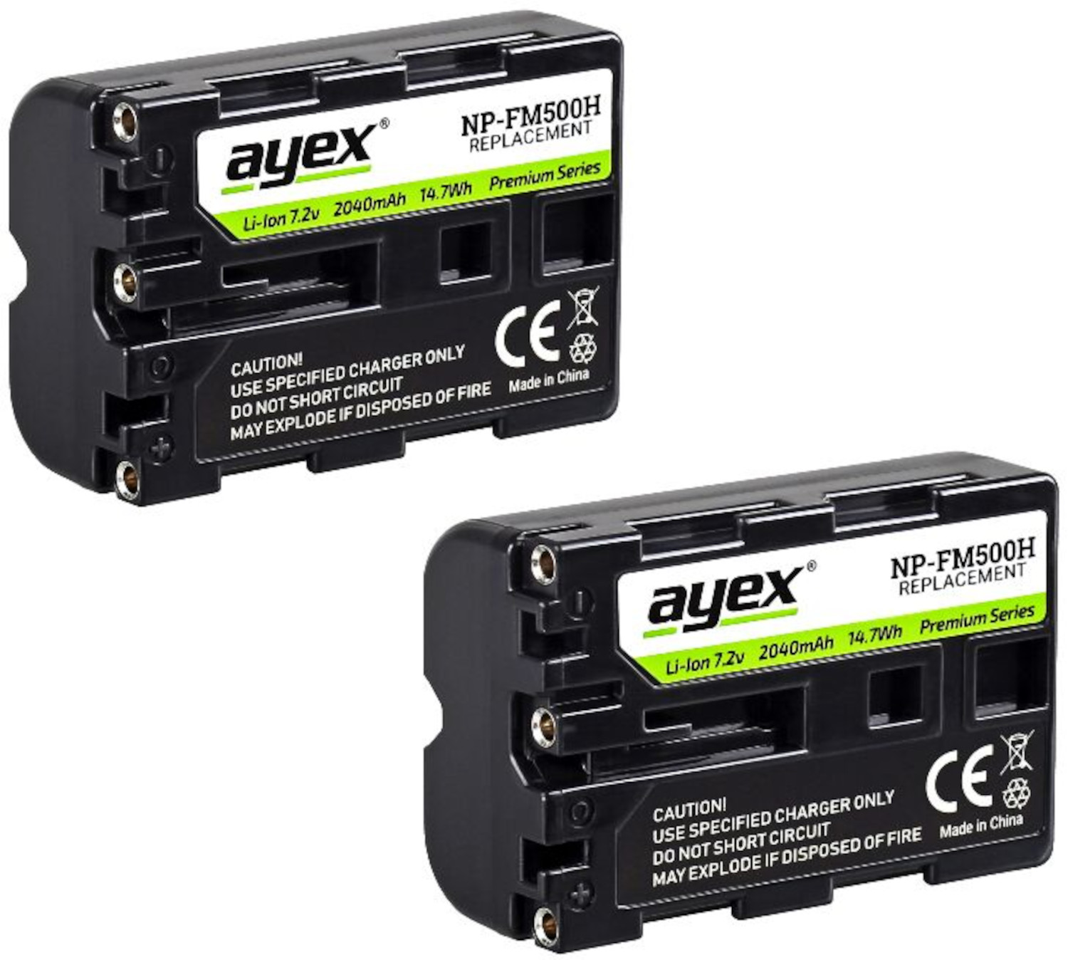 ayex NP-FM500H Premium Akku 2 Stück für Sony Alpha Kameras 2040 mAh zB SLT-A99 II A77 A100 A560 A700 A850 A900