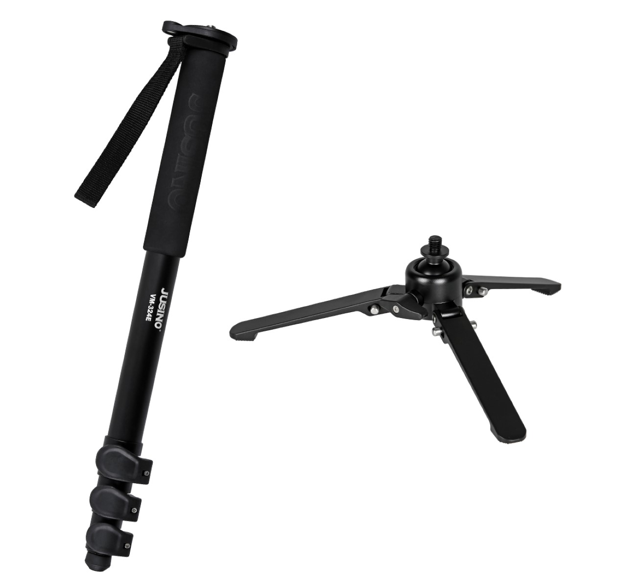 JUSINO VM-324E Monopod mit abnehmbarem Fuß/Tischstativ (Schnellspann-Clips) bis 12kg