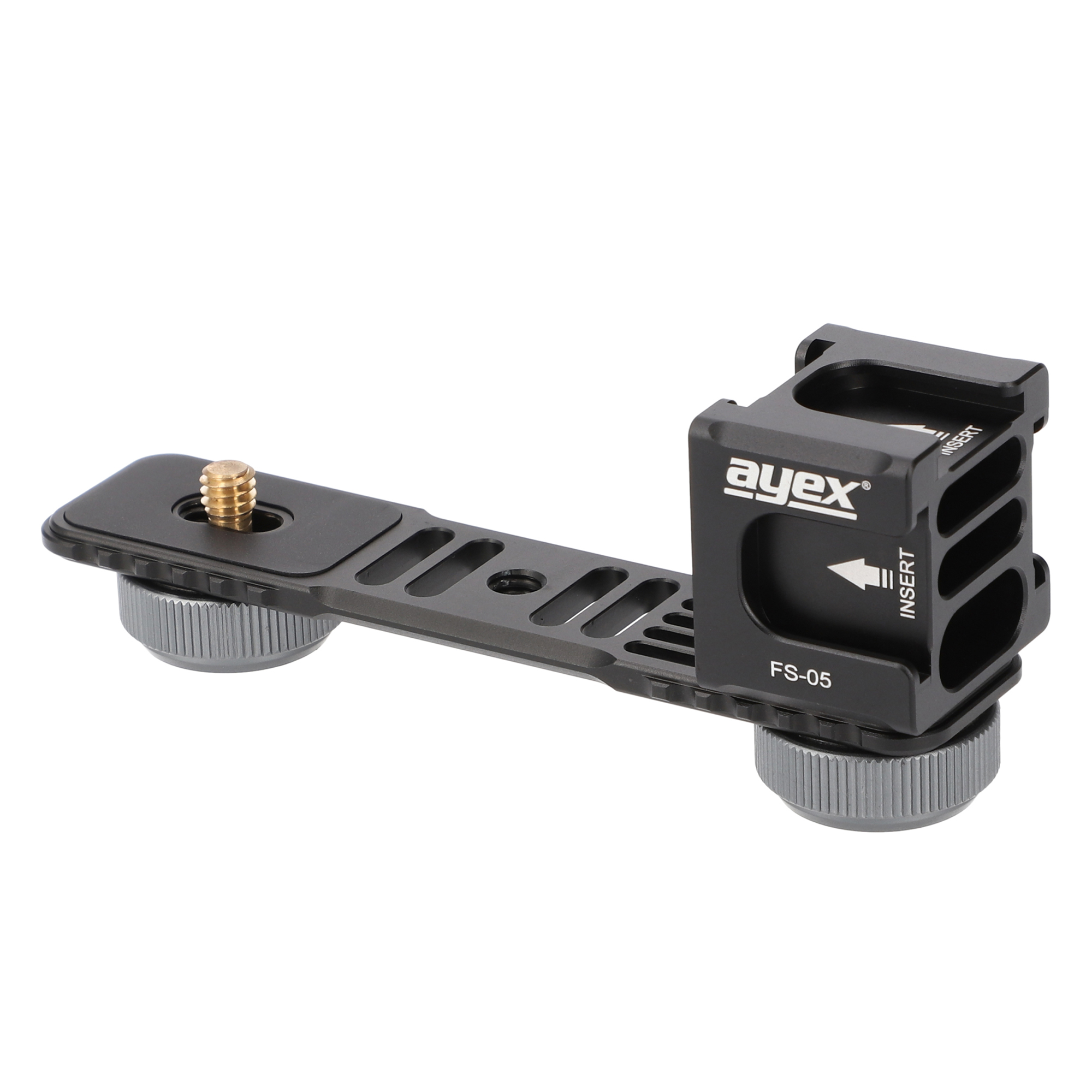 ayex FS-05 Blitzschiene mit rotierbaren Vierkopf-Multifunktions Cold-Shoe-Adapter, 1/4 Zoll, mit eingebauter Rücklaufsperre, Für z.B. Blitzlichte, LED-Monitore, Mikrofone, Audio Recorder