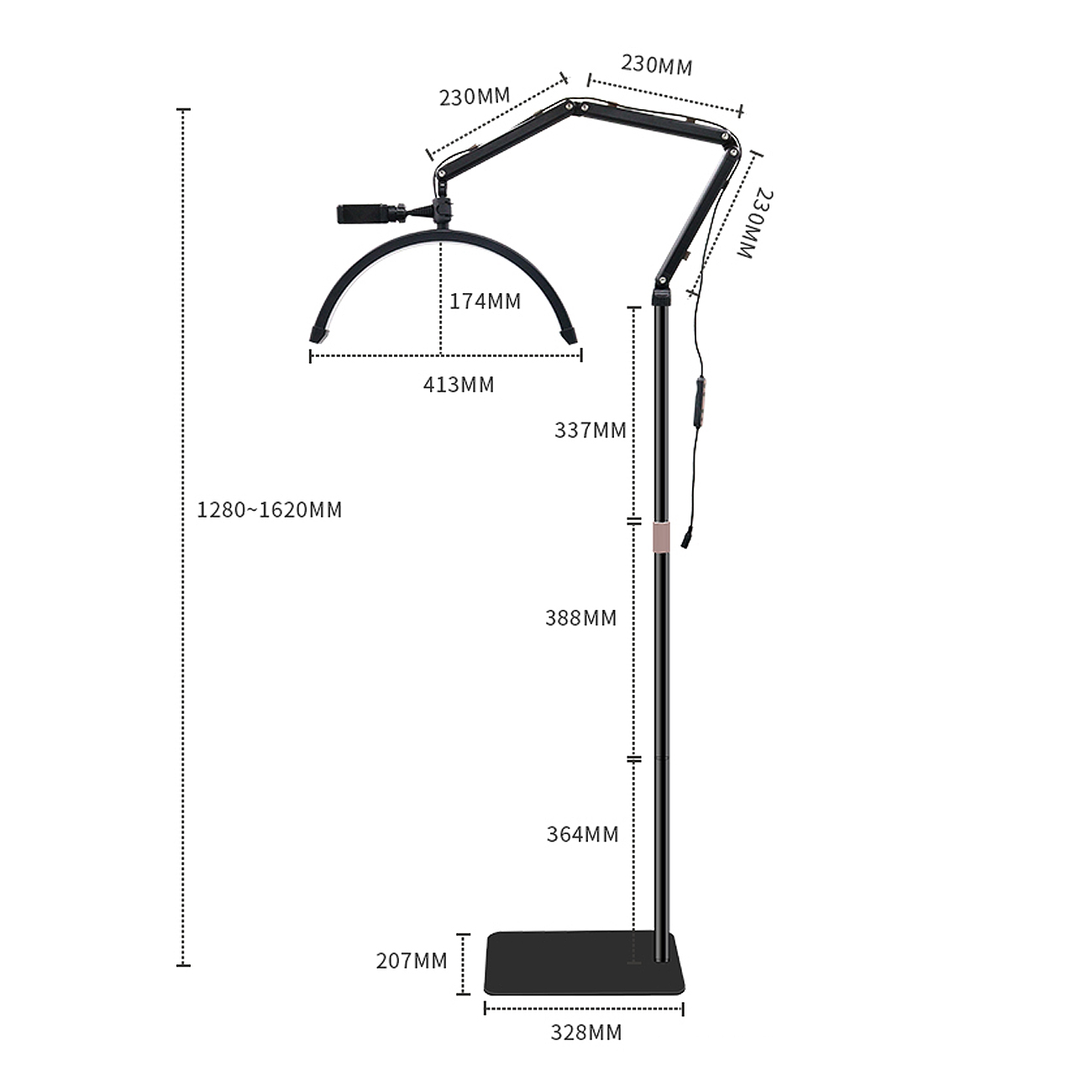 HD-S002_06.jpg LED Halbmond Beauty Light Farbtemperatur 3000K-6000K Schwenkbar stabile Stand & Telefonhalterung