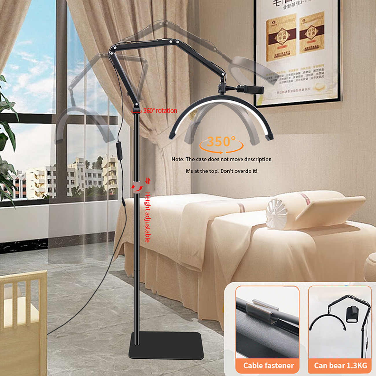 HD-S002_08.jpg LED Halbmond Beauty Light Farbtemperatur 3000K-6000K Schwenkbar stabile Stand & Telefonhalterung