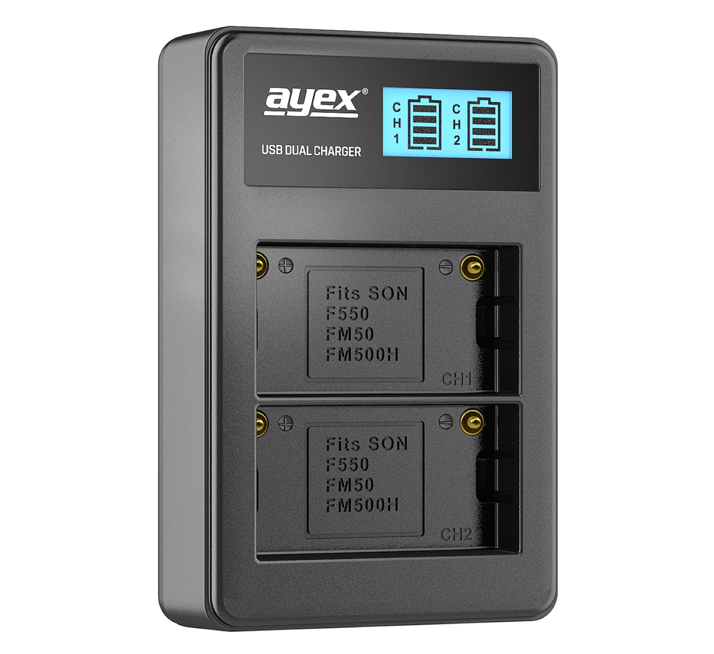 ayex USB Dual Ladegerät für Sony NP-F550 NP-FM550H NP-FM50 Akkus