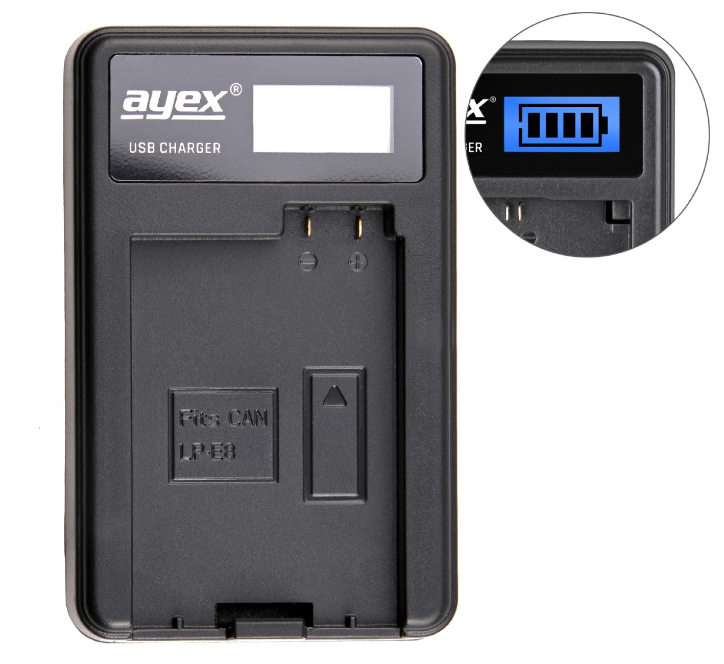 USB Ladegerät für Canon LP-E8 Akkus beleuchtetes Display Ladestandanzeige
