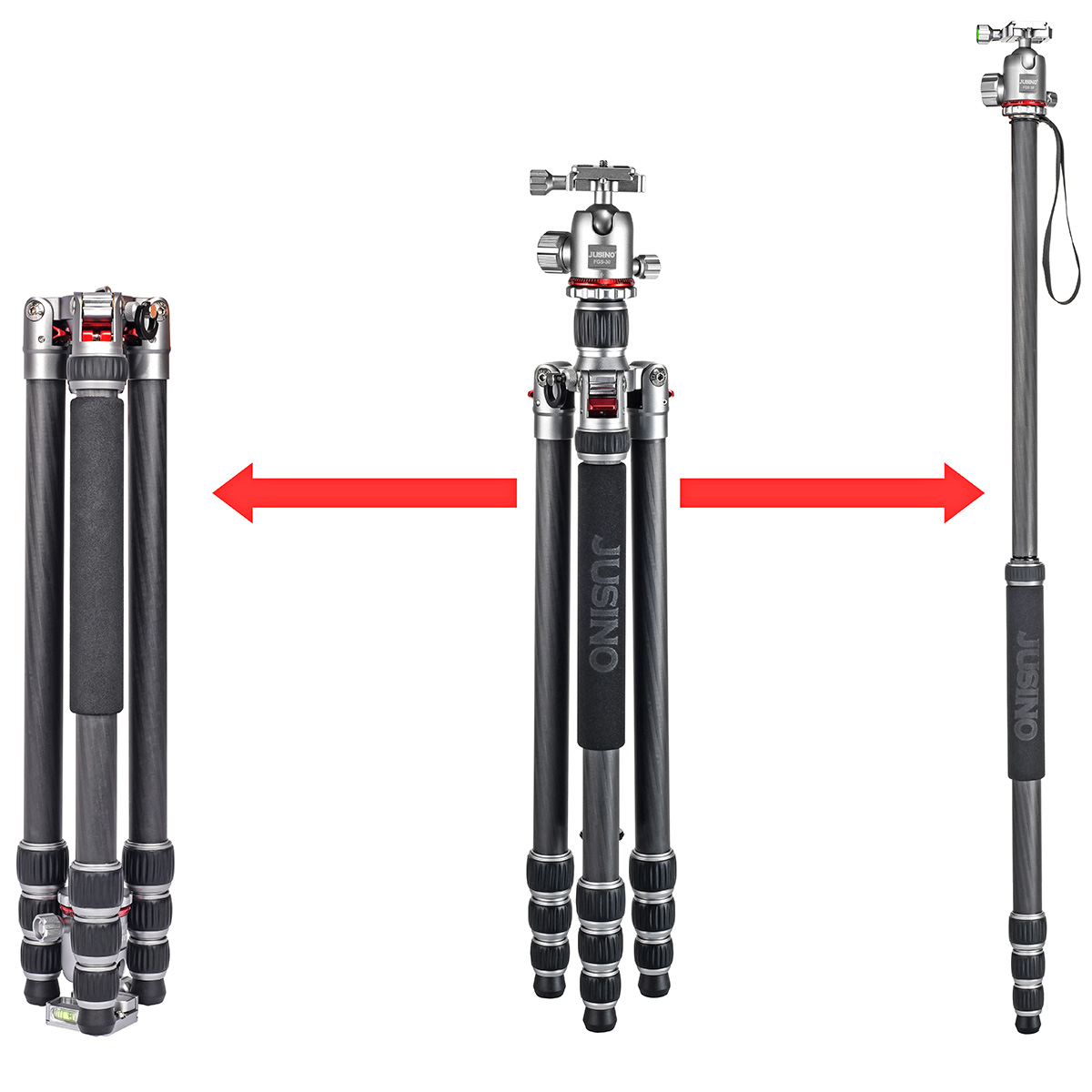 Leichtes Karbon Tripod/Monopod JUSINO TK-254C mit Kugelkopf FGS-30