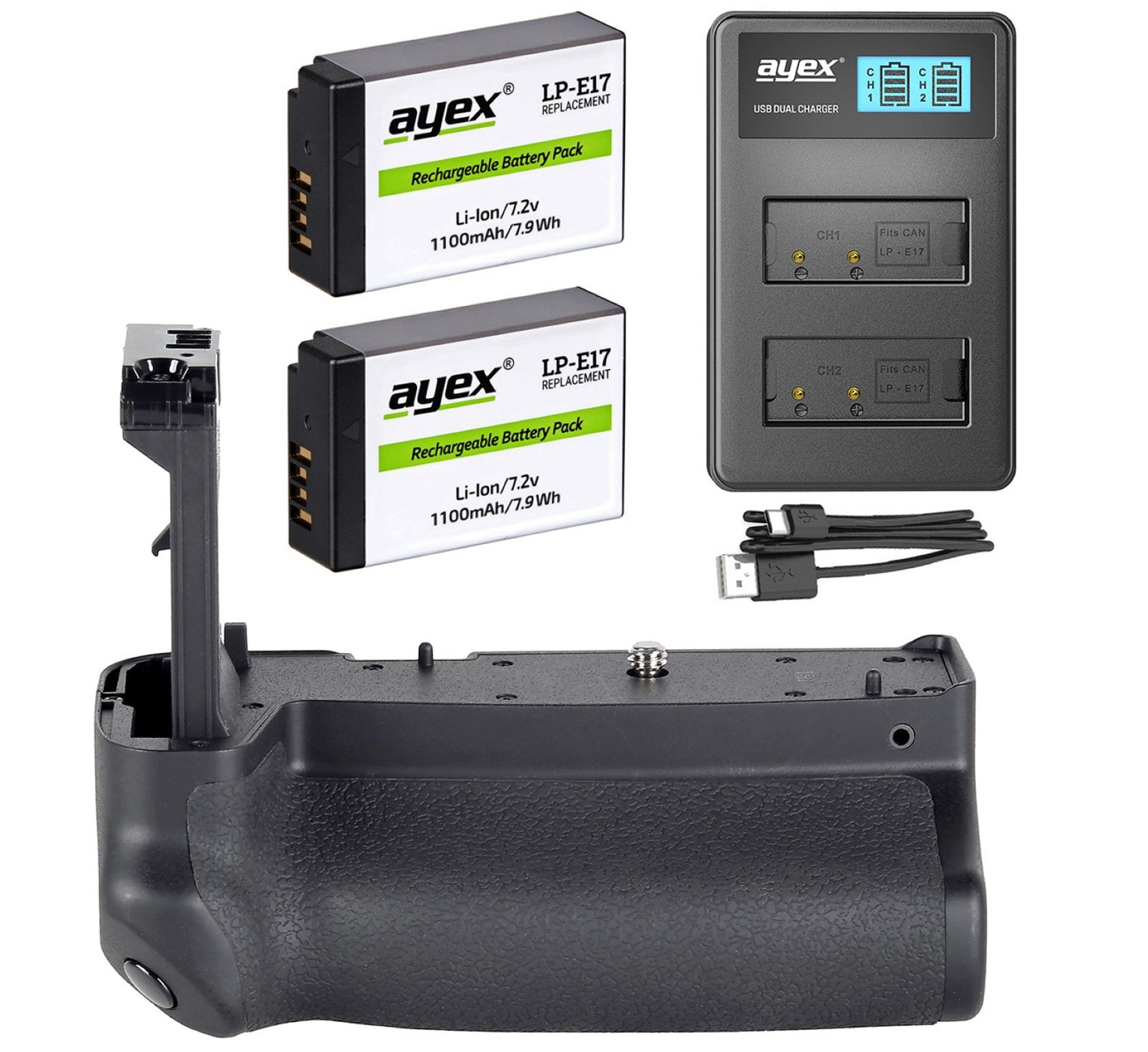 Batteriegriff Set für Canon EOS RP R8 + 2x LP-E17 Akku + 1x USB Dual Ladegerät