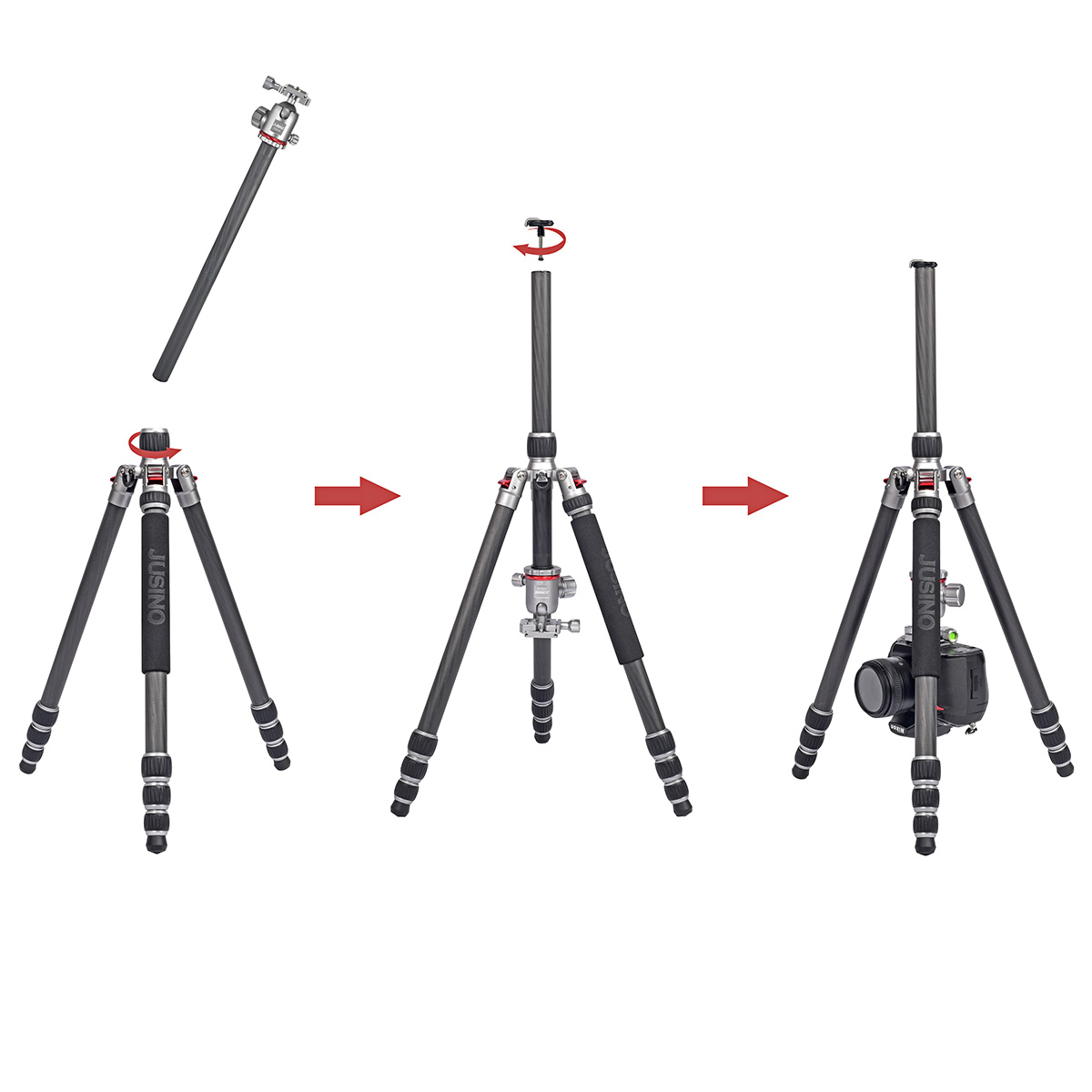 Leichtes Karbon Tripod/Monopod JUSINO TK-254C mit Kugelkopf FGS-30