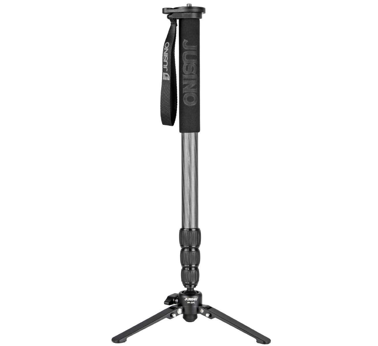 JUSINO Karbon Monopod Standspinne Tischstativ-Funktion bis 10kg 164cm Schnellspann-Clips + Transporttasche