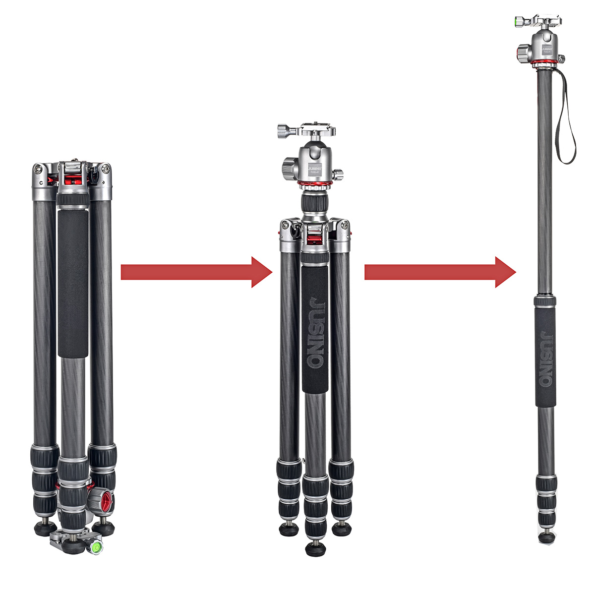 JUSINO Profi Traveller Karbon-Stativ Monopodfunktion bis 182cm 18kg + Kugelkopf FGS-41 TK-324C JUSINO Profi Traveller Karbon-Stativ Monopodfunktion bis 182cm 18kg + Kugelkopf FGS-41 TK-324C