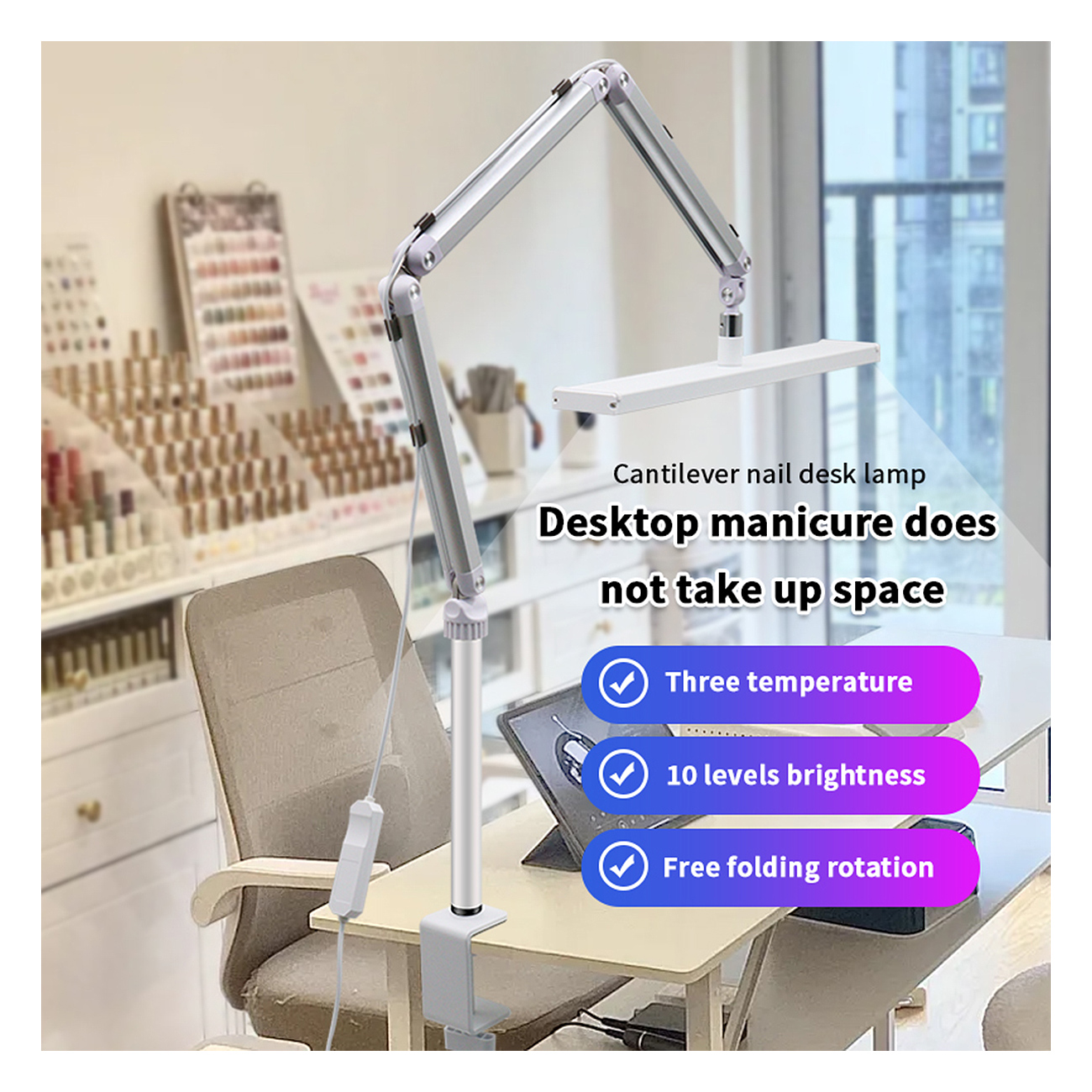 LED Beauty Tischlampe mit Klemme – 3 Lichtfarben, 10 Helligkeitsstufen, drehbar – Schwarz / Weiß