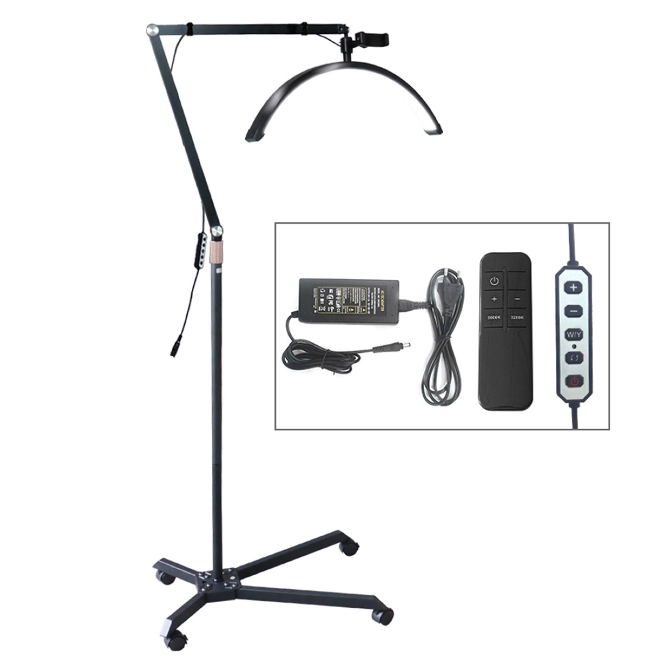 LED Halbmondlampe Beauty Light Duale Farbtemperatur 4 Räder Arm Aluminium