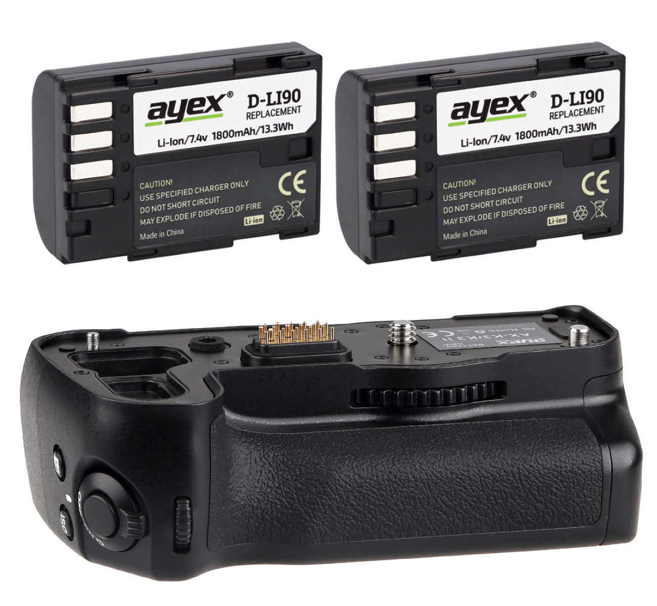 ayex Batteriegriff Set für Pentax K3 K3II wie D-BG5 + 2x D-Li90 Akku